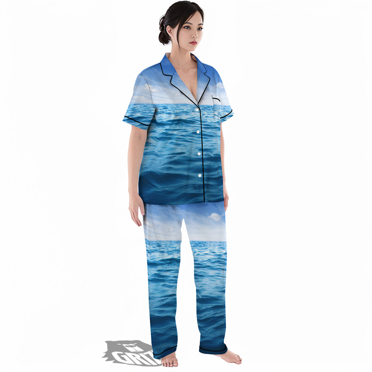 Ocean Blue Print Women's Pajamas Set-grizzshop
