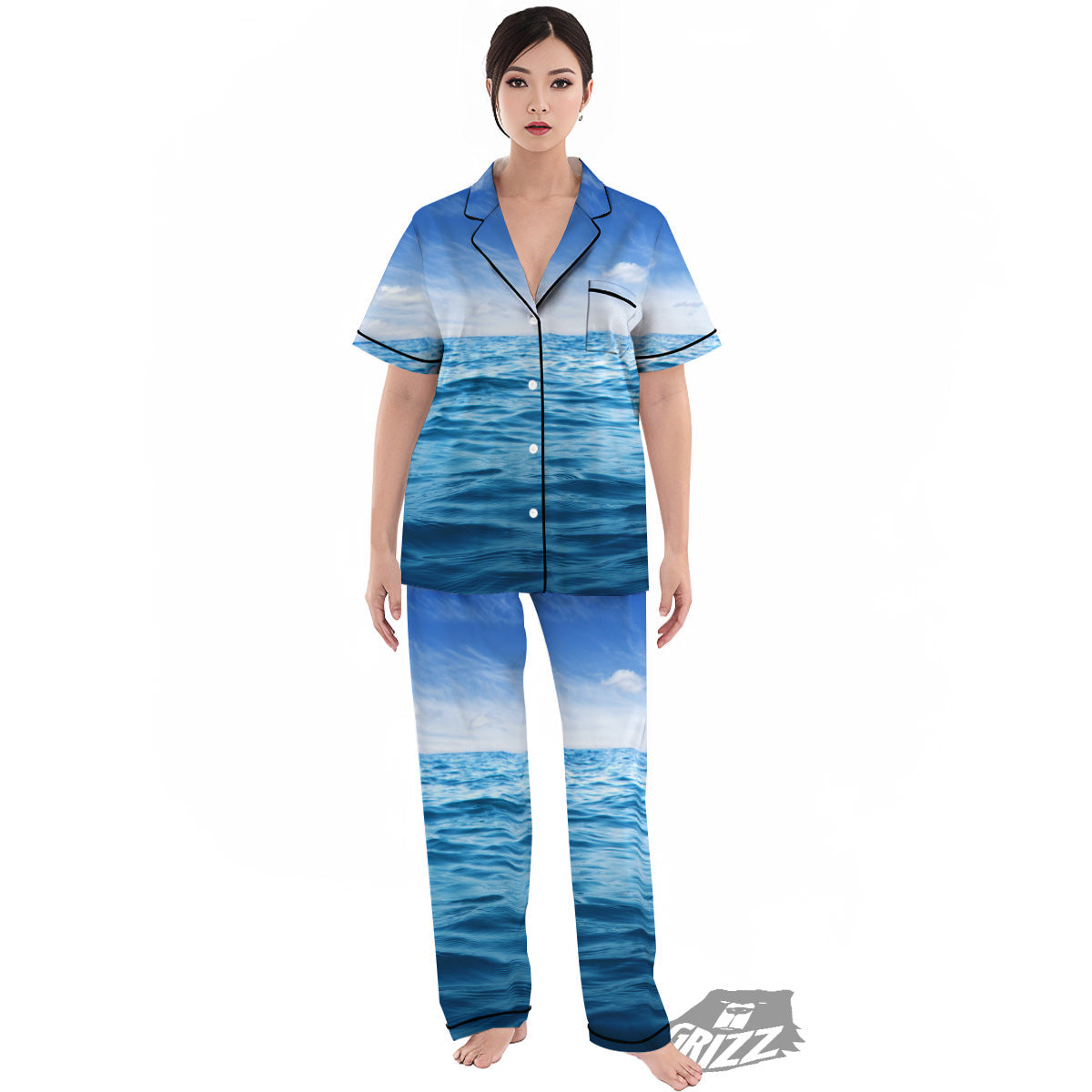 Ocean Blue Print Women's Pajamas Set-grizzshop