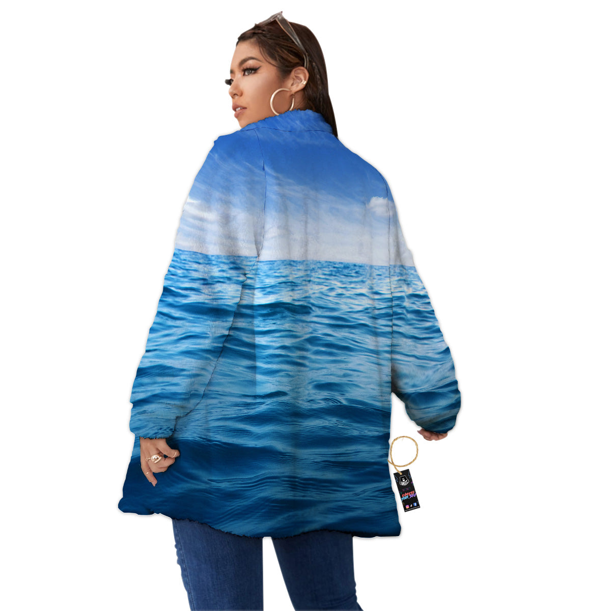 Ocean Blue Print Women's Sherpa Jacket-grizzshop