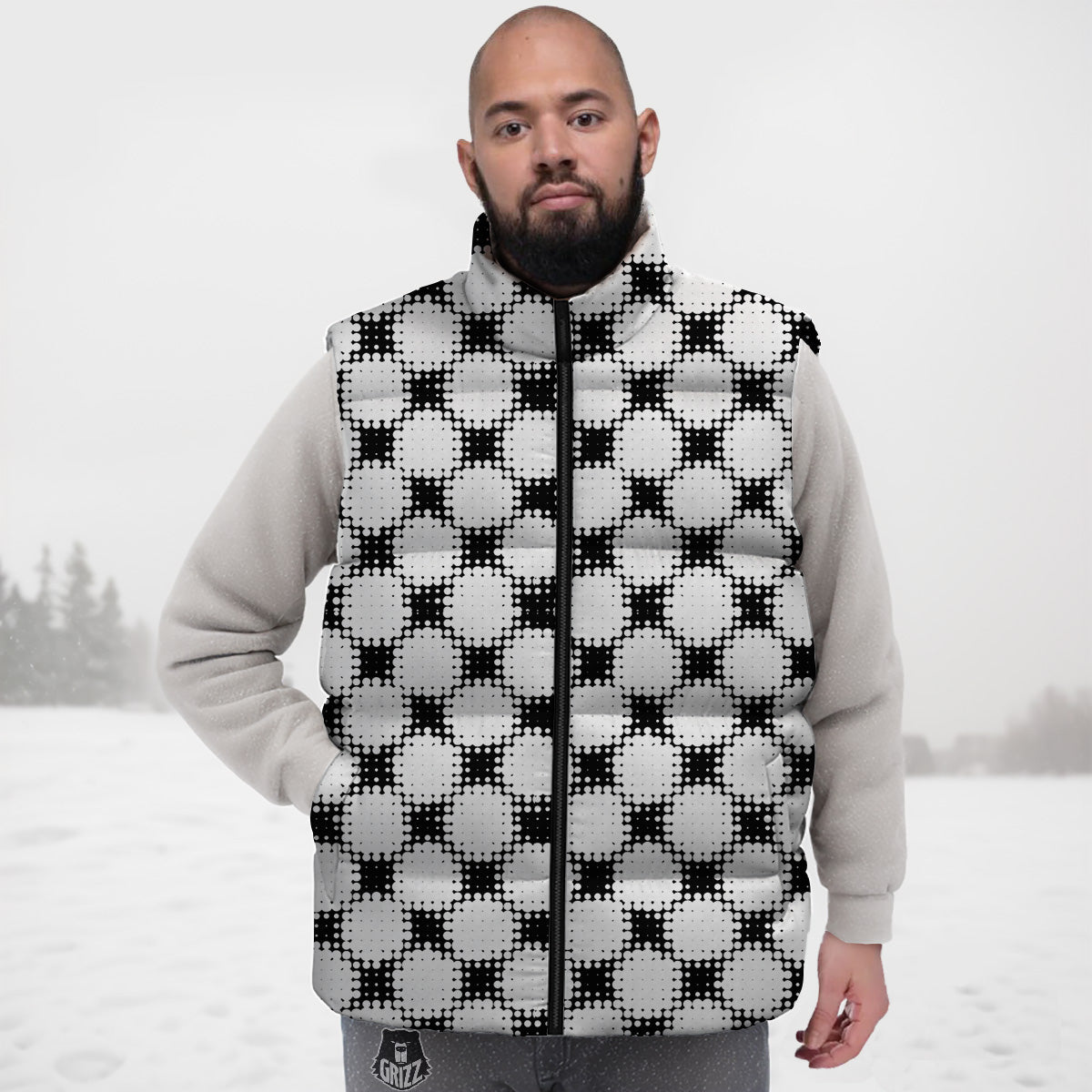 Ocean Pattern Print Down Vest-grizzshop