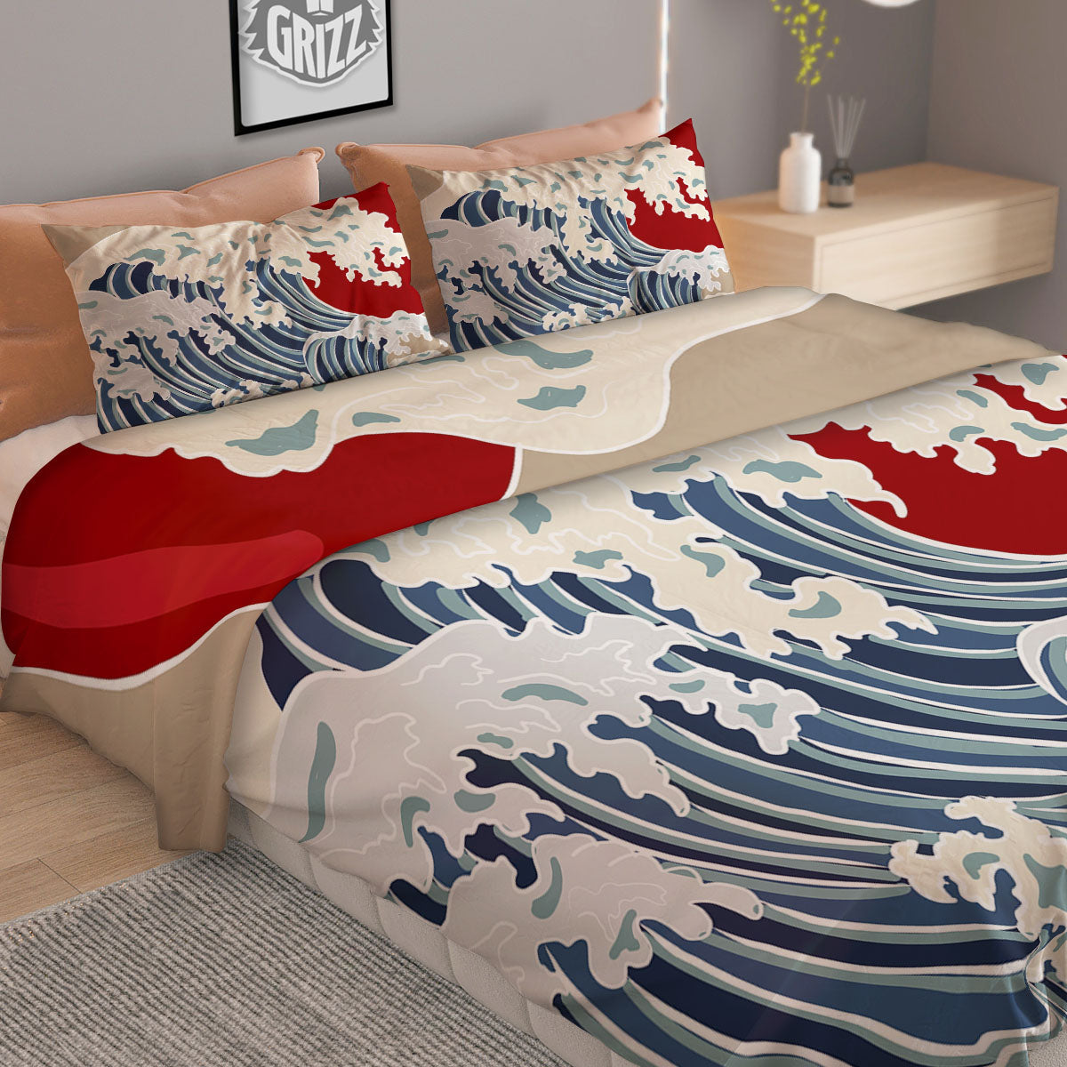 Ocean Wave Japanese Print Duvet Cover Bedding Set