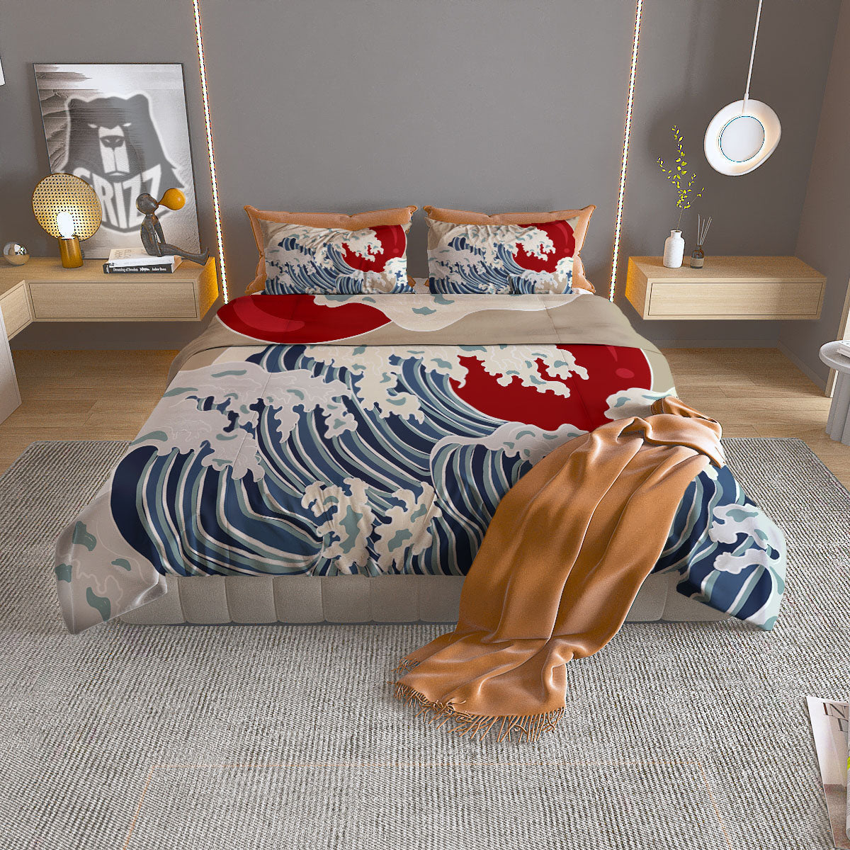 Ocean Wave Japanese Print Duvet Cover Bedding Set