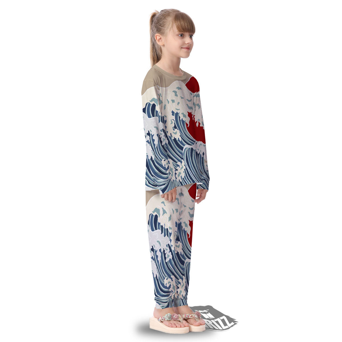 Ocean Wave Japanese Print Kid's Pajamas-grizzshop