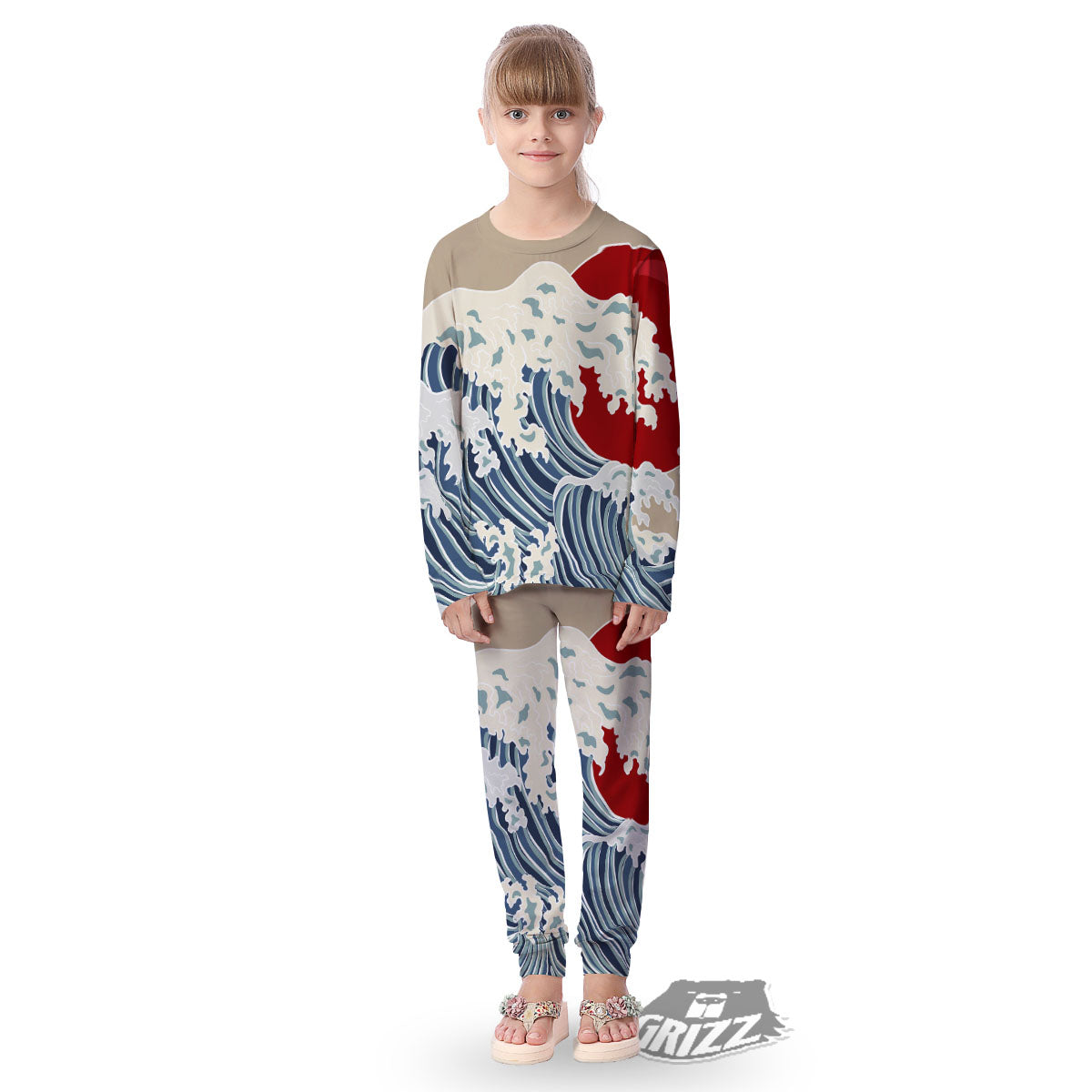 Ocean Wave Japanese Print Kid's Pajamas-grizzshop