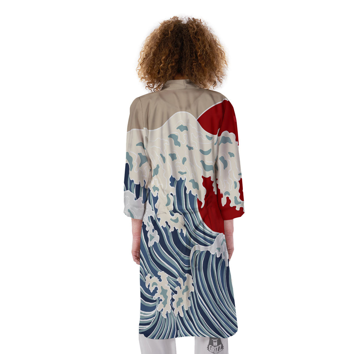 Ocean Wave Japanese Print Kimono-grizzshop