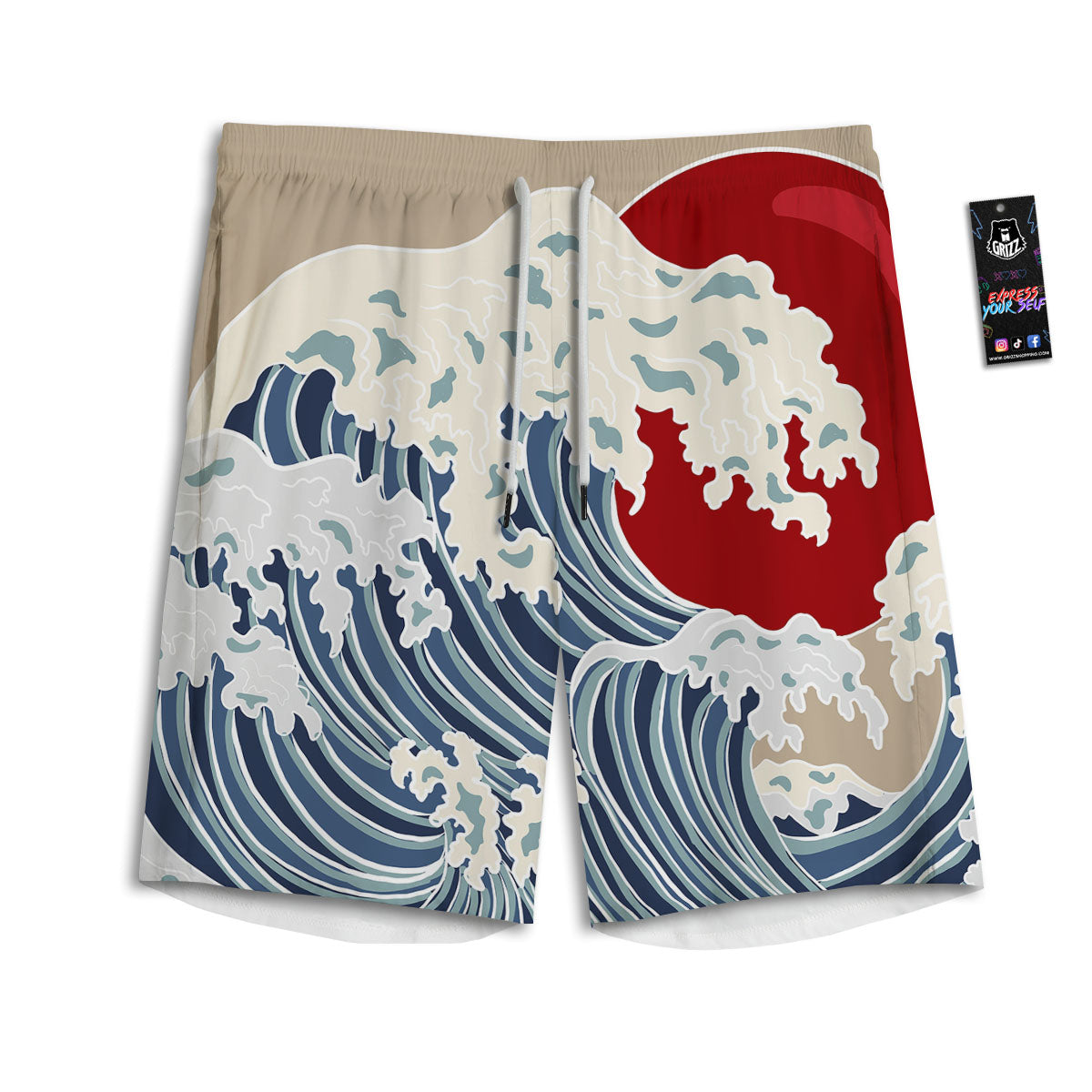 Ocean Wave Japanese Print Men's Athletic Shorts