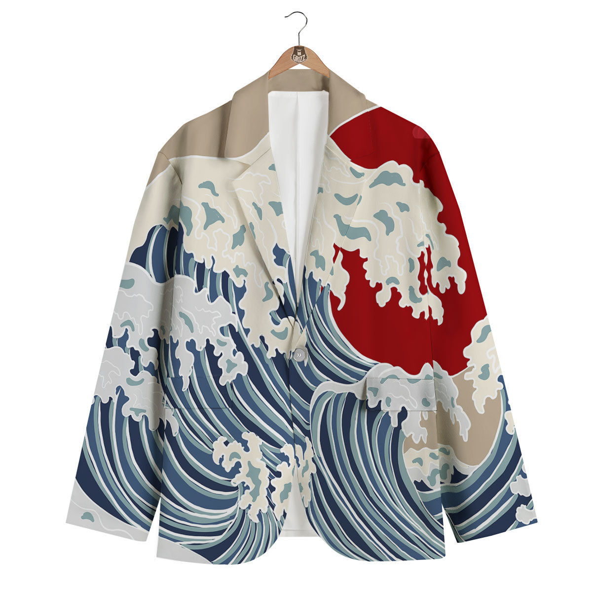 Ocean Wave Japanese Print Men's Blazer-grizzshop