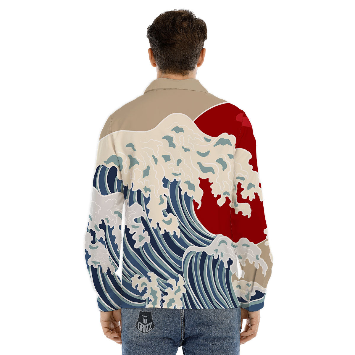 Ocean Wave Japanese Print Men's Dress Shirts-grizzshop