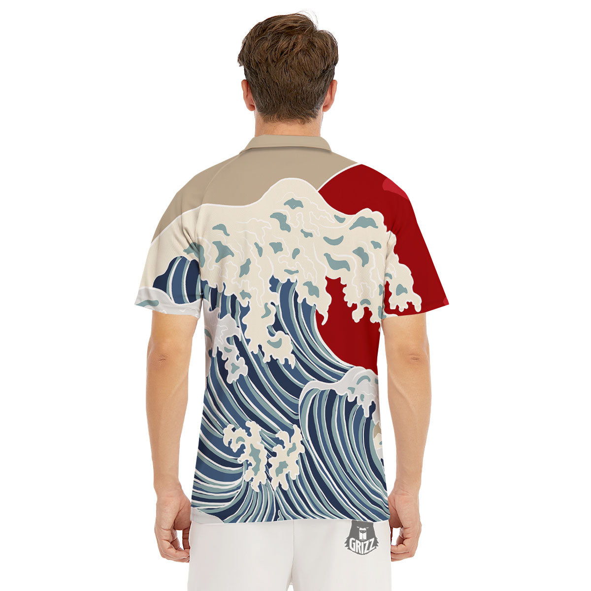 Ocean Wave Japanese Print Men's Golf Shirts-grizzshop