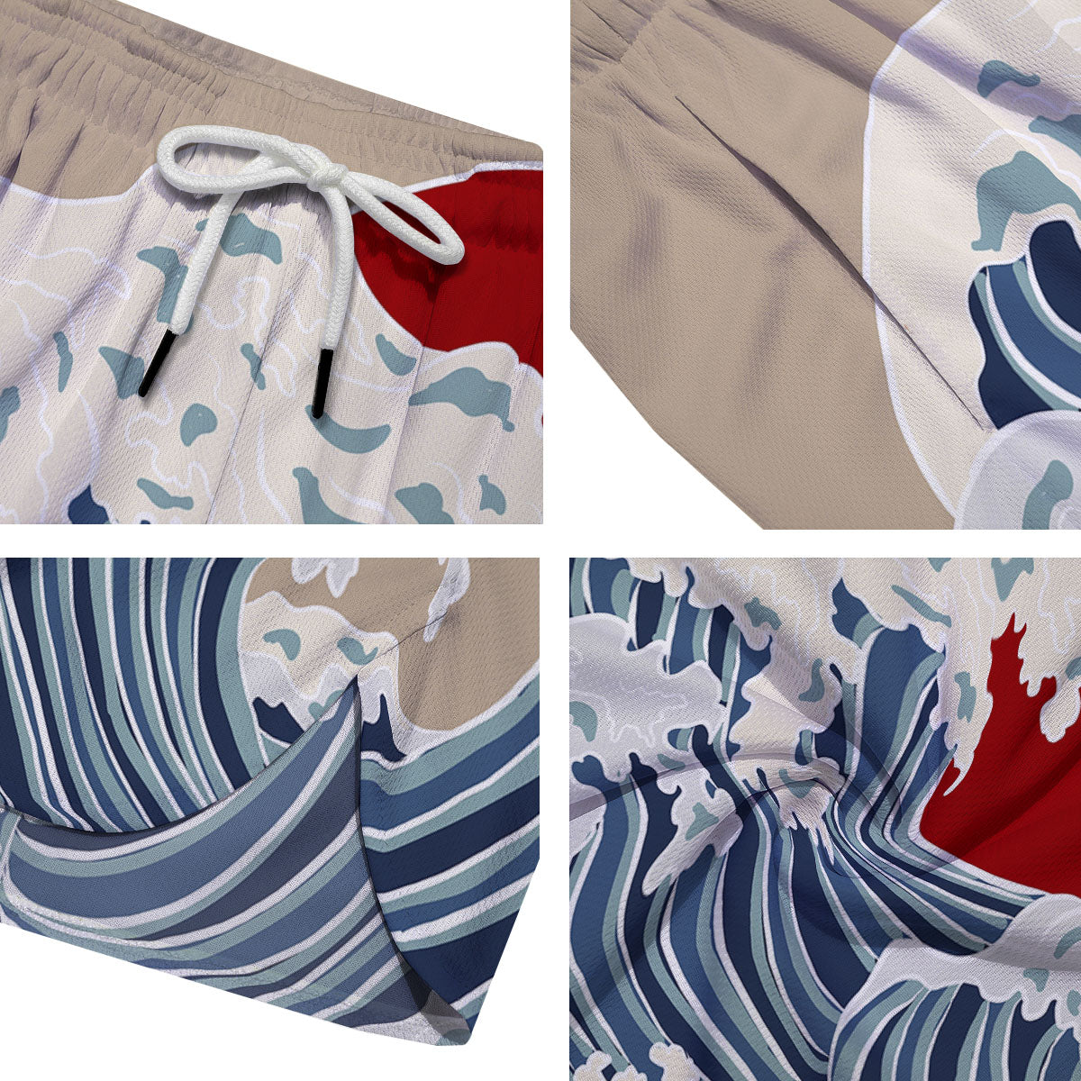 Ocean Wave Japanese Print Men's Running Shorts-grizzshop
