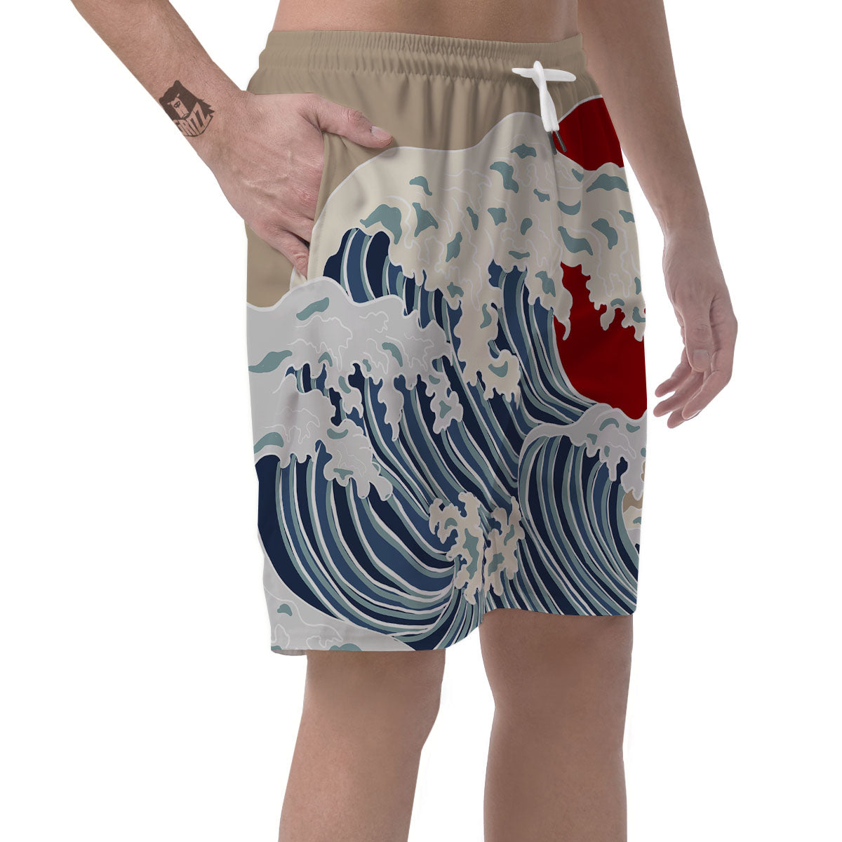 Ocean Wave Japanese Print Men's Shorts-grizzshop