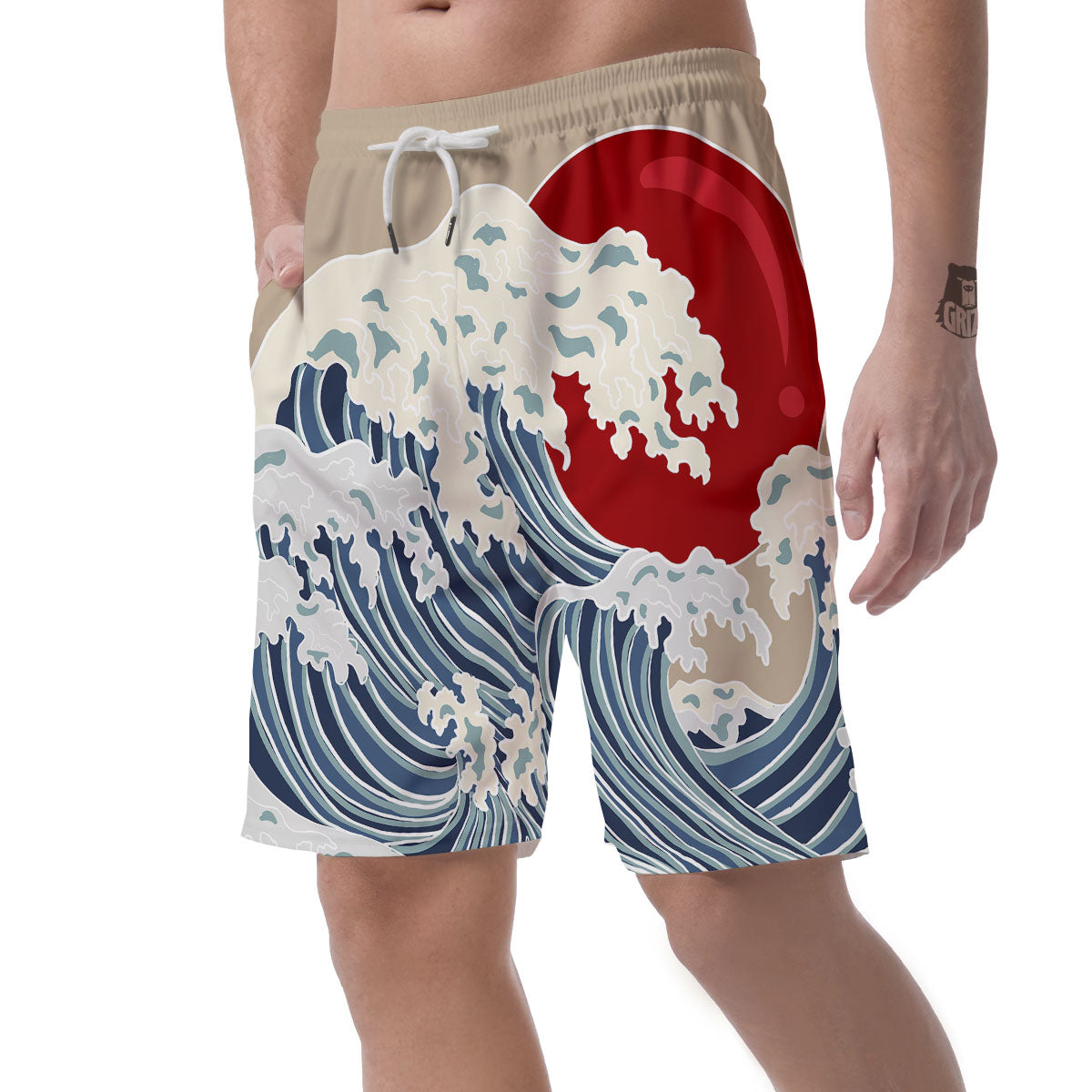 Ocean Wave Japanese Print Men's Shorts-grizzshop