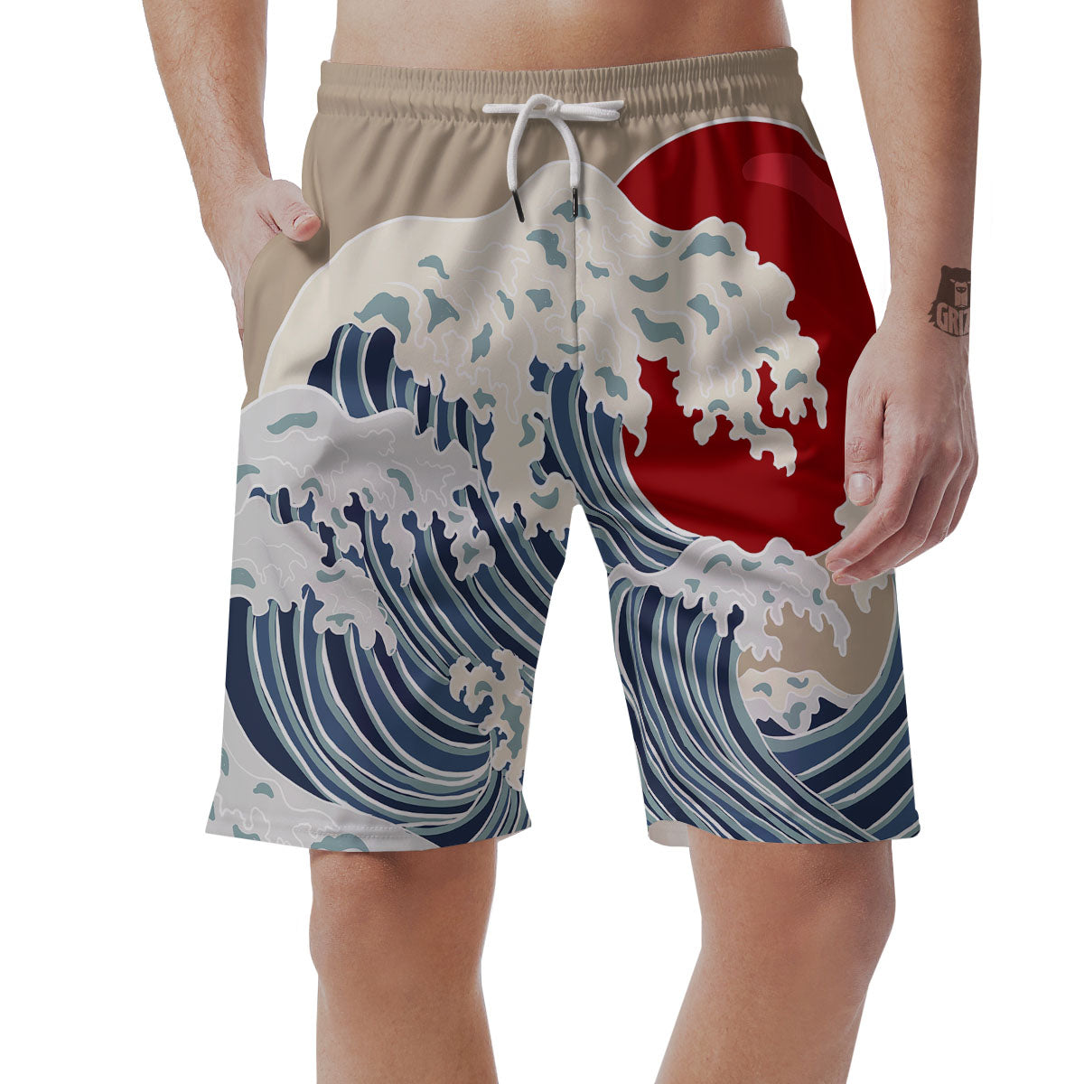 Ocean Wave Japanese Print Men's Shorts-grizzshop