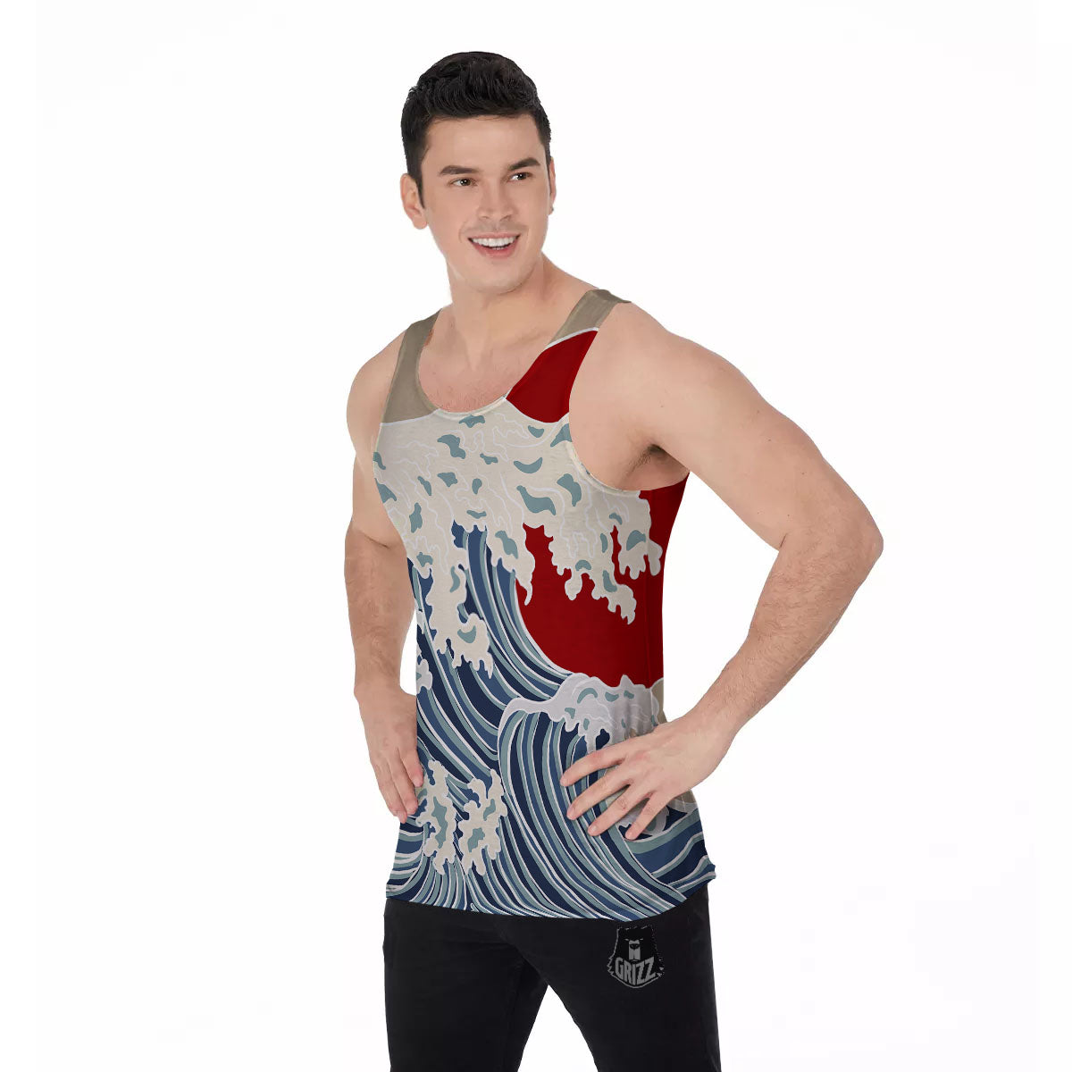 Ocean Wave Japanese Print Men's Tank Top-grizzshop