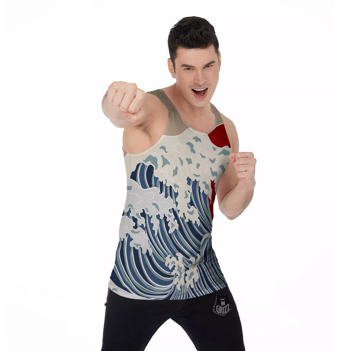 Ocean Wave Japanese Print Men's Tank Top-grizzshop