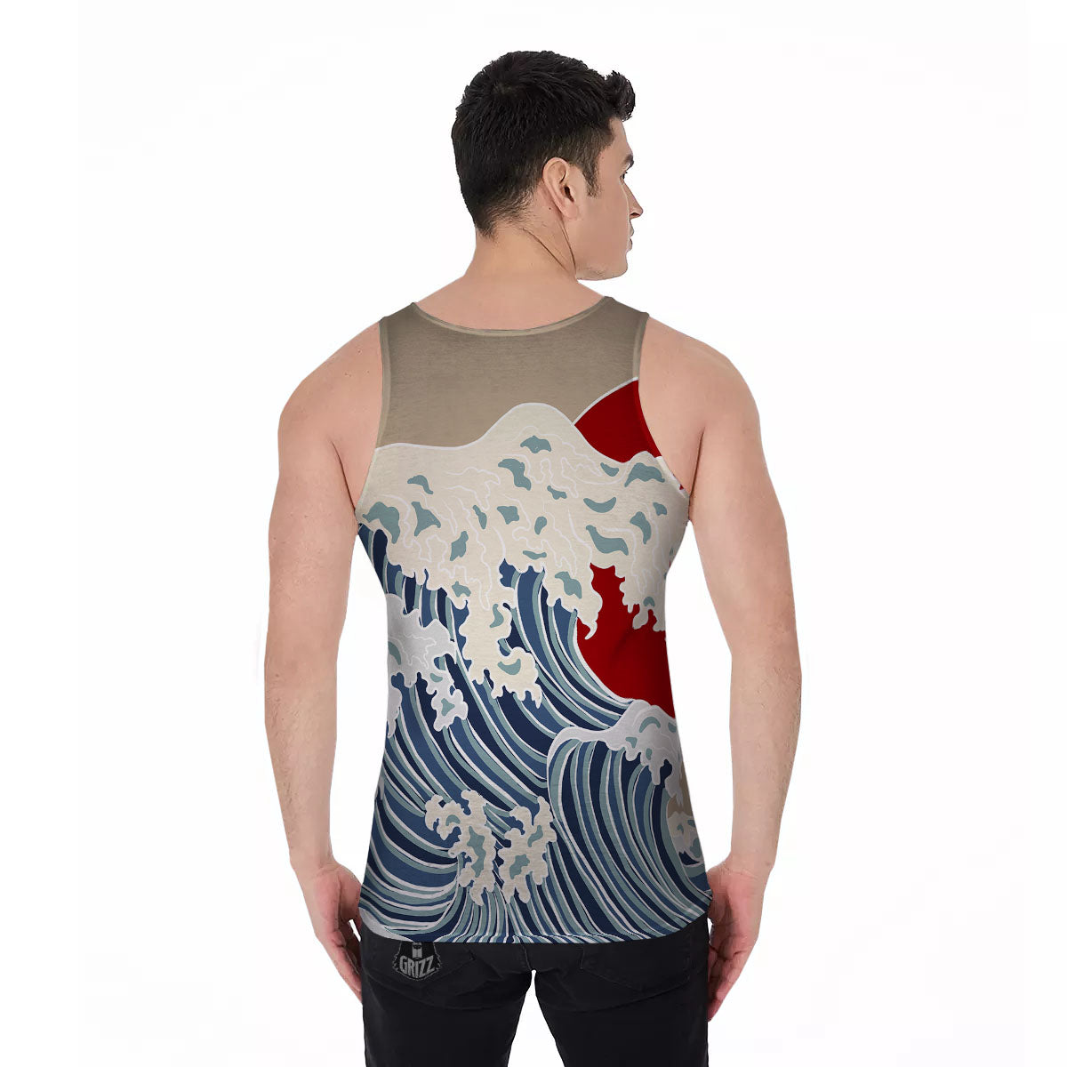 Ocean Wave Japanese Print Men's Tank Top-grizzshop