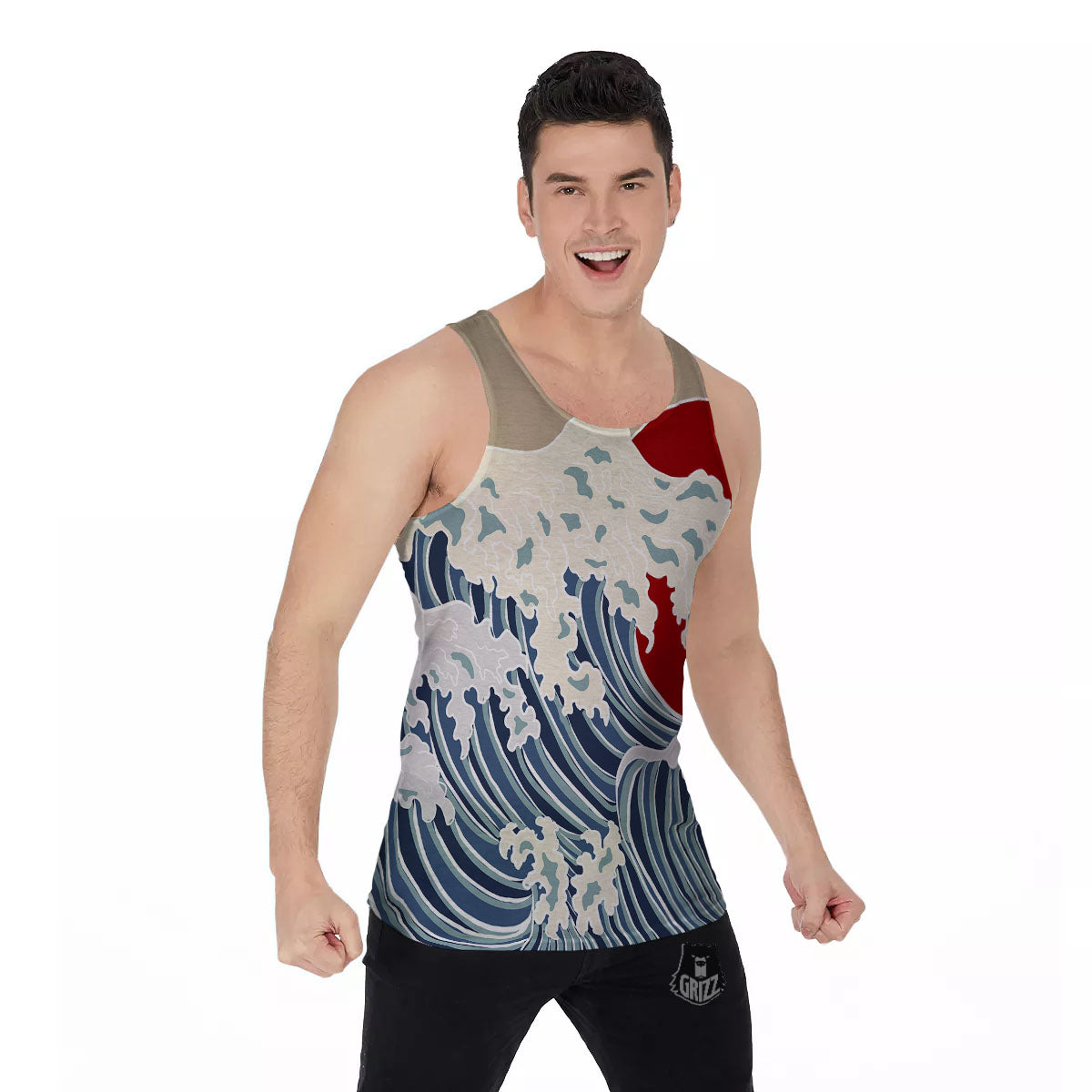 Ocean Wave Japanese Print Men's Tank Top-grizzshop
