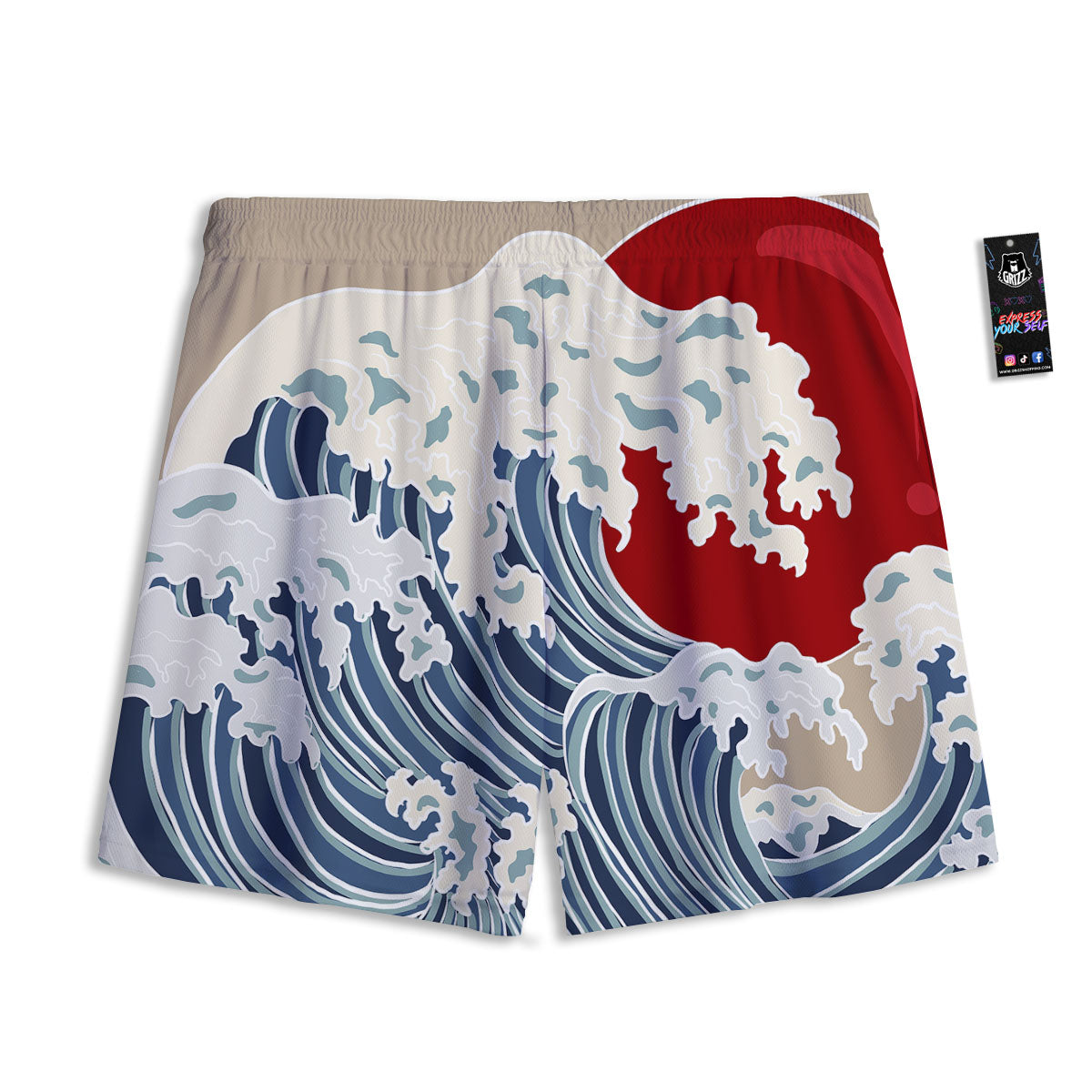 Ocean Wave Japanese Print Mesh Shorts