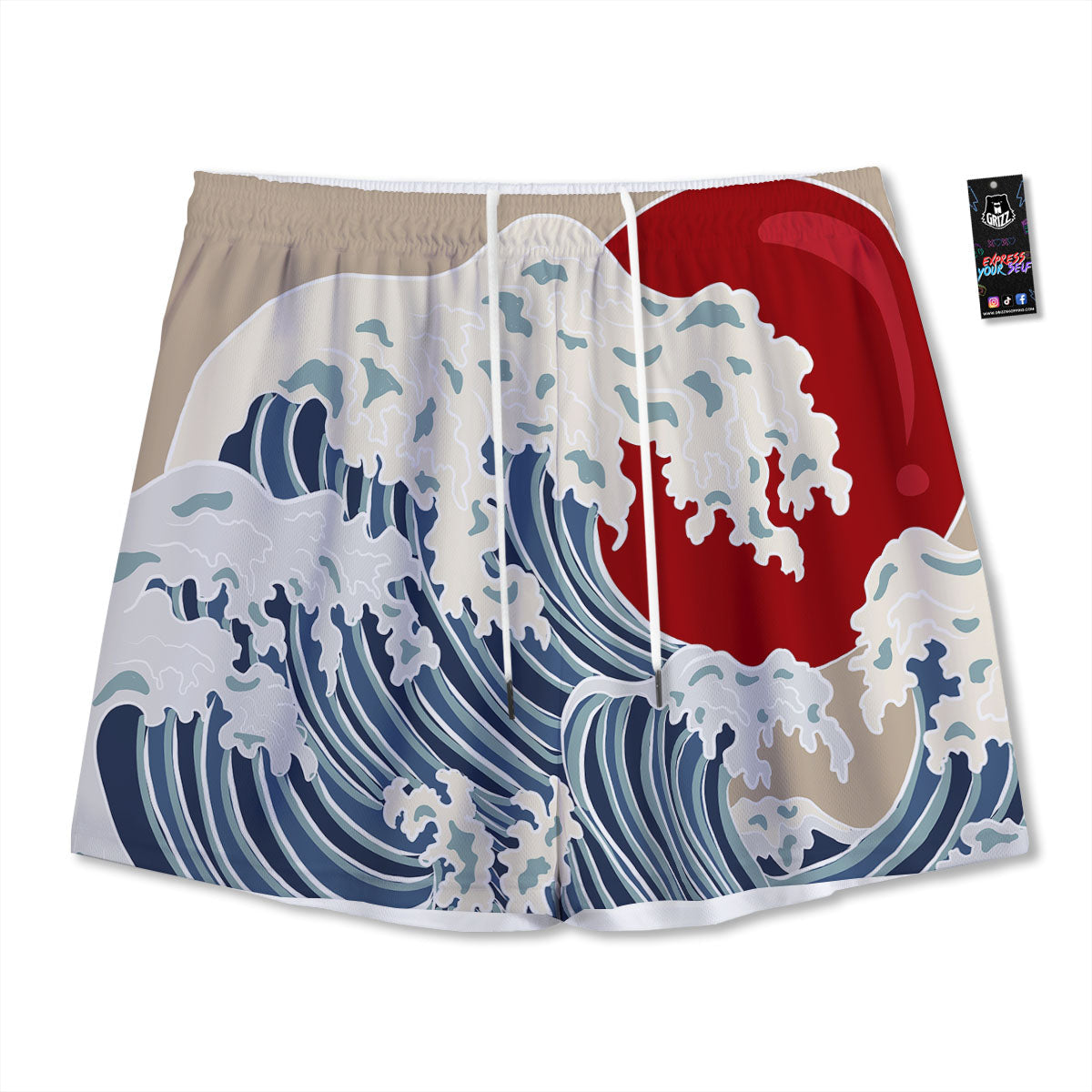 Ocean Wave Japanese Print Mesh Shorts