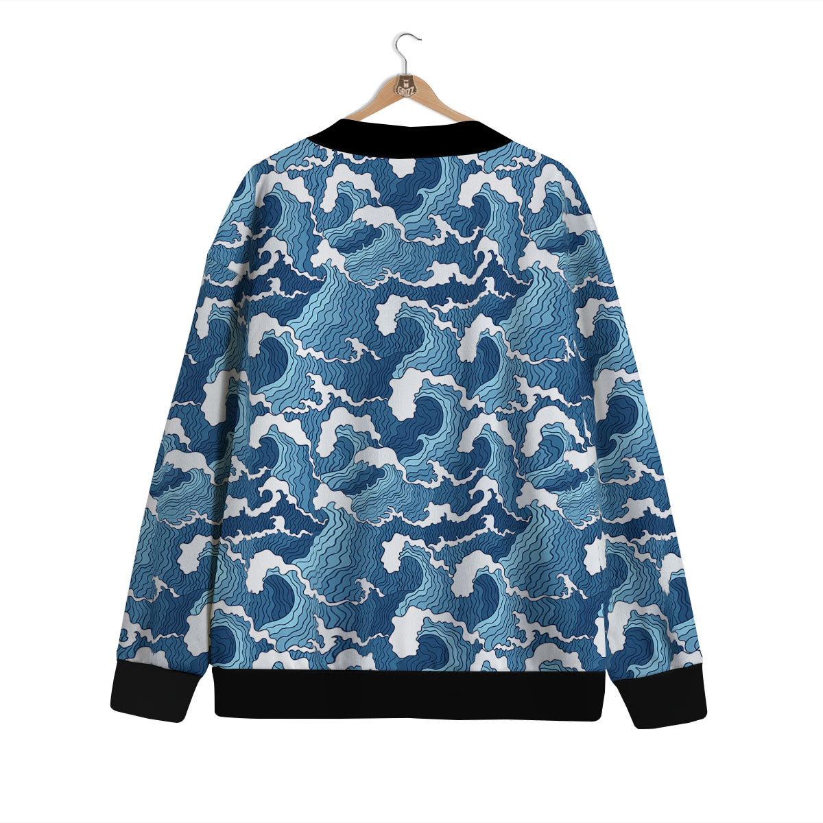 Ocean Wave Japanese Print Pattern Cardigan-grizzshop