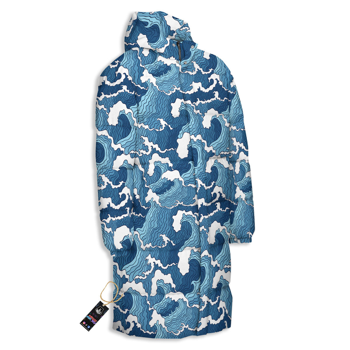 Ocean Wave Japanese Print Pattern Long Down Jacket-grizzshop