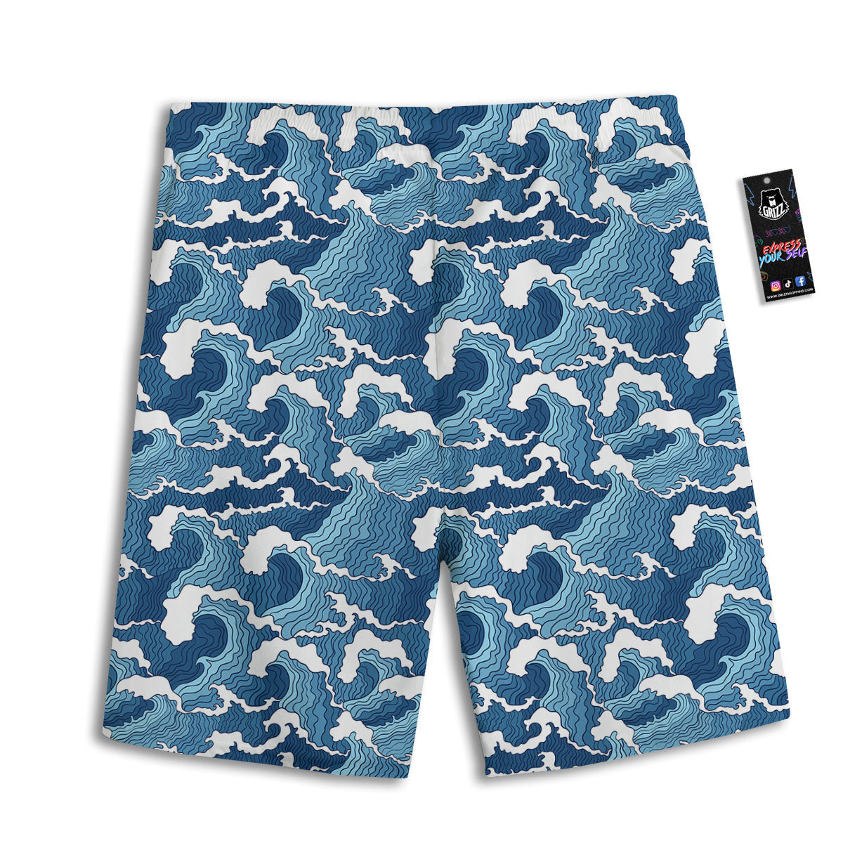 Ocean Wave Japanese Print Pattern Men's Athletic Shorts