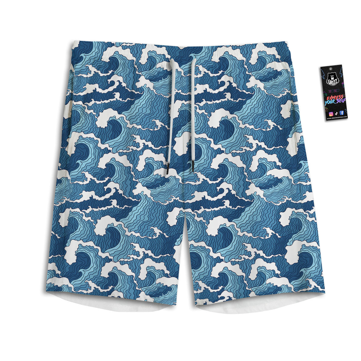 Ocean Wave Japanese Print Pattern Men's Athletic Shorts