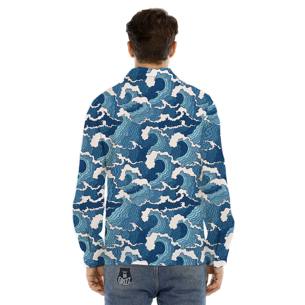 Ocean Wave Japanese Print Pattern Men's Dress Shirts-grizzshop