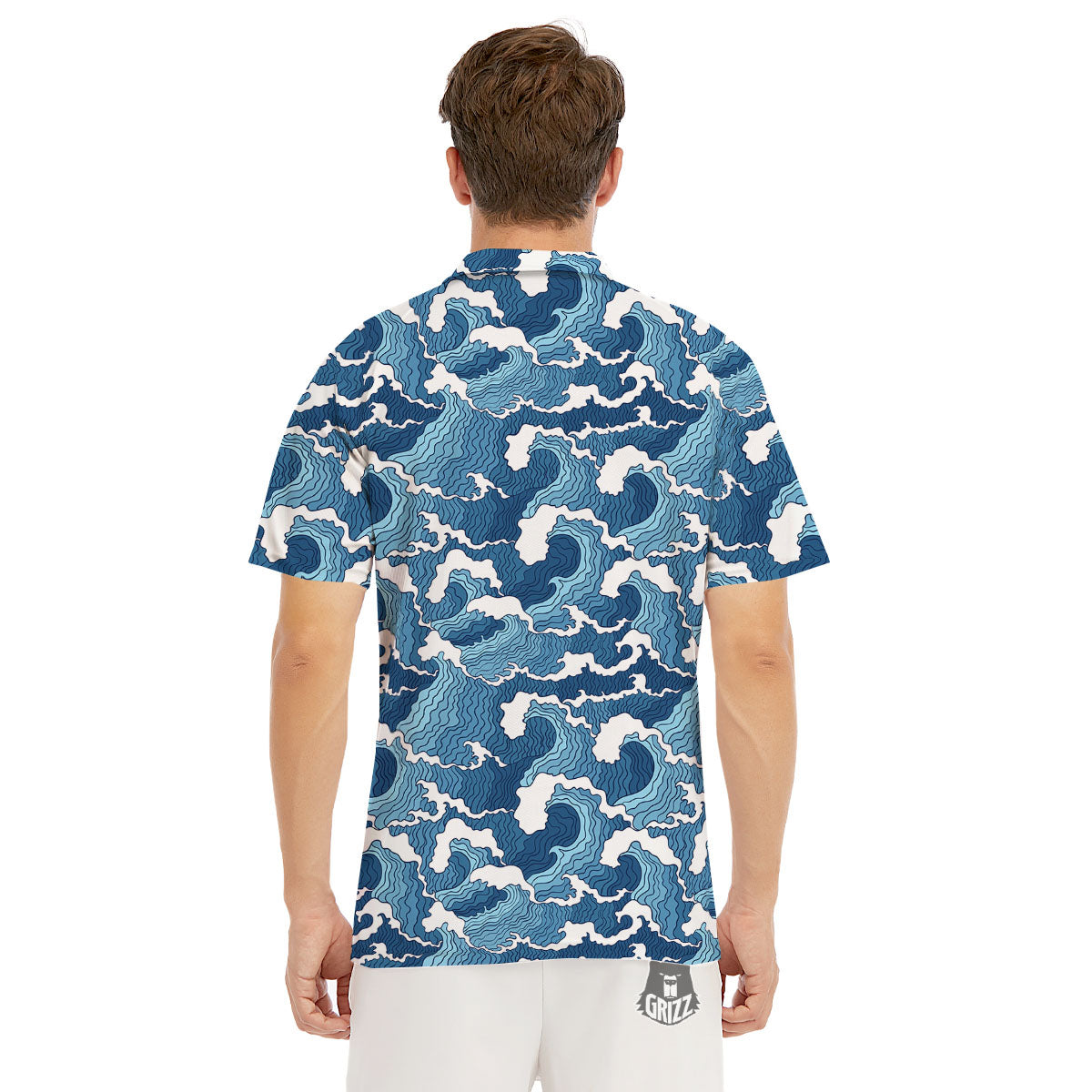 Ocean Wave Japanese Print Pattern Men's Golf Shirts-grizzshop