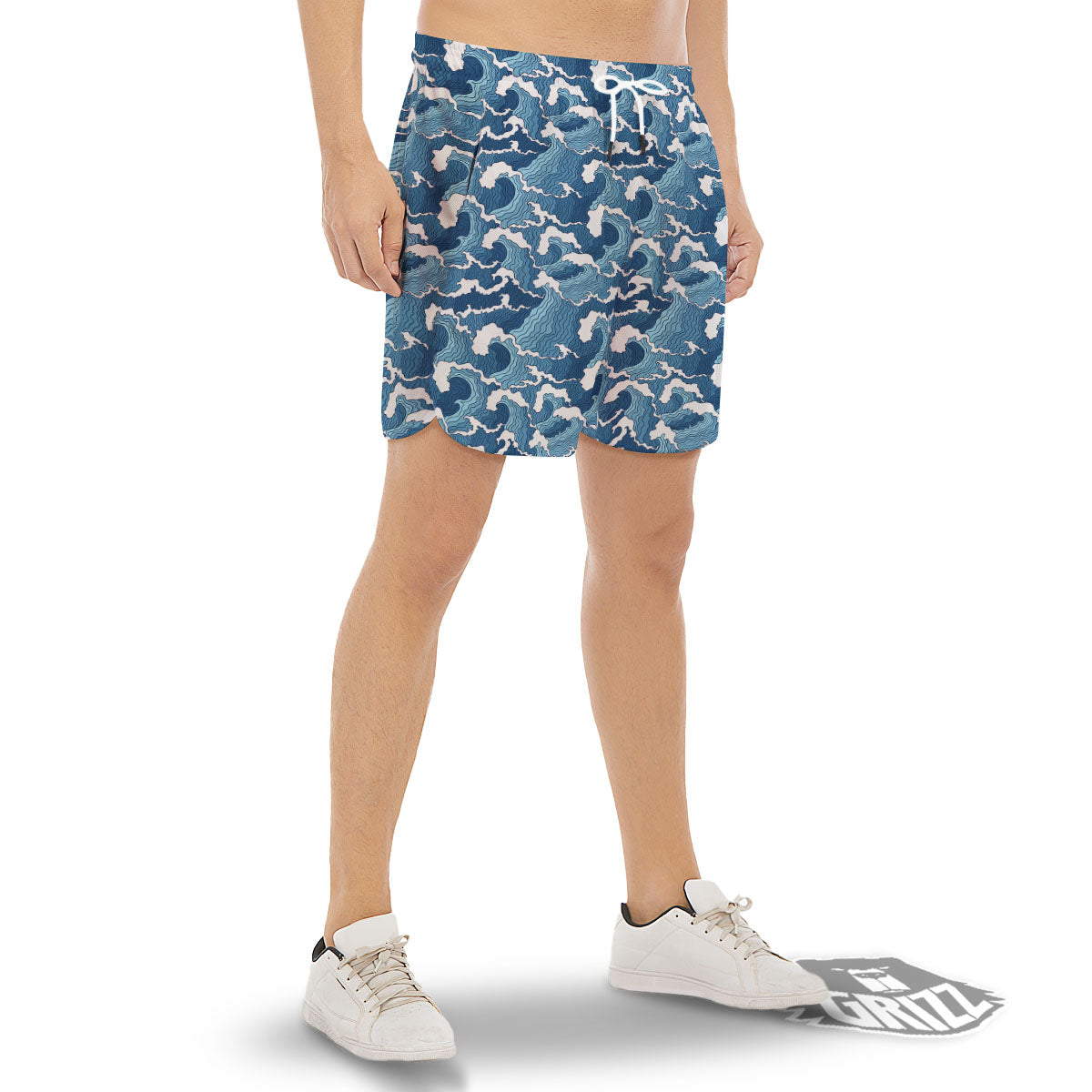 Ocean Wave Japanese Print Pattern Men's Gym Shorts-grizzshop