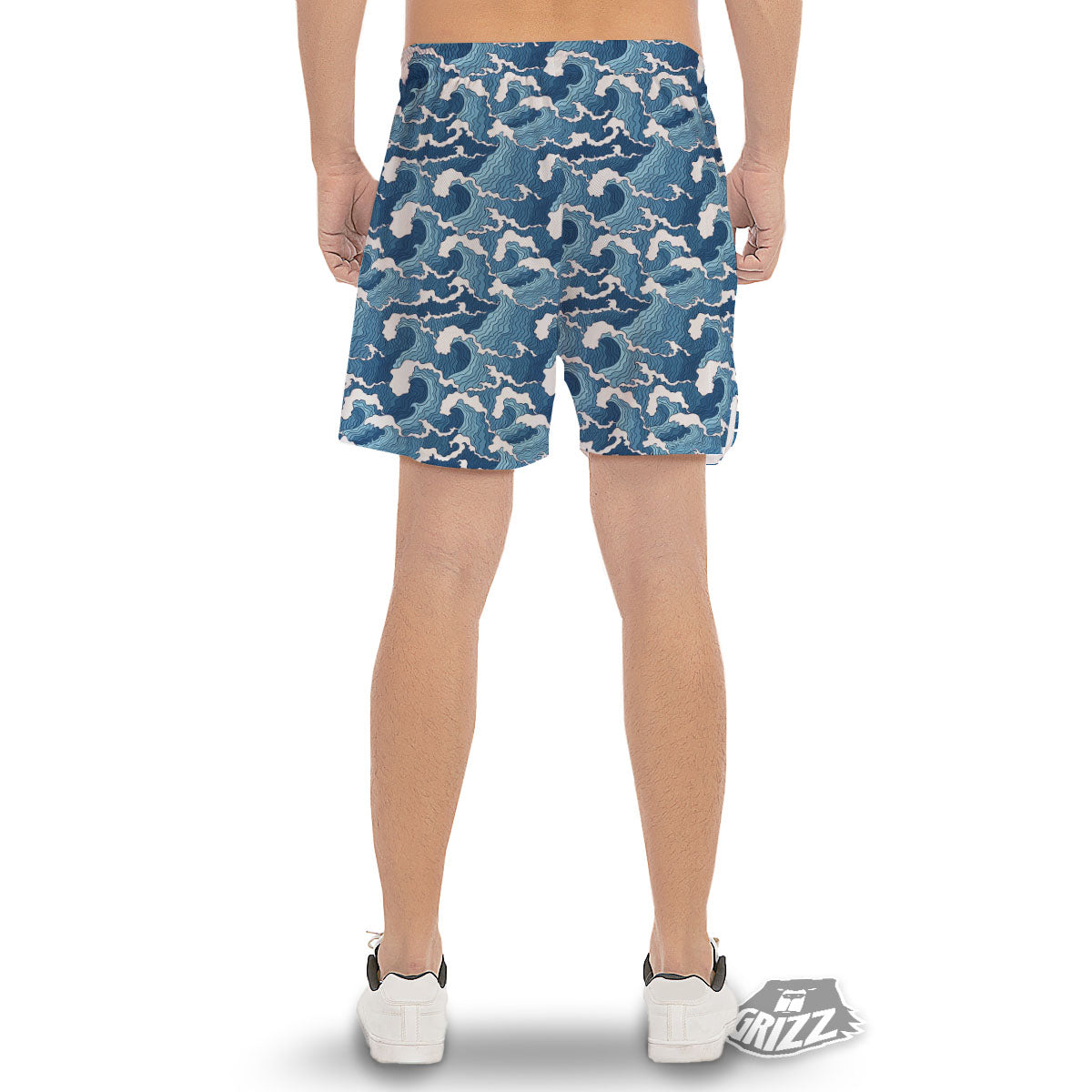 Ocean Wave Japanese Print Pattern Men's Gym Shorts-grizzshop