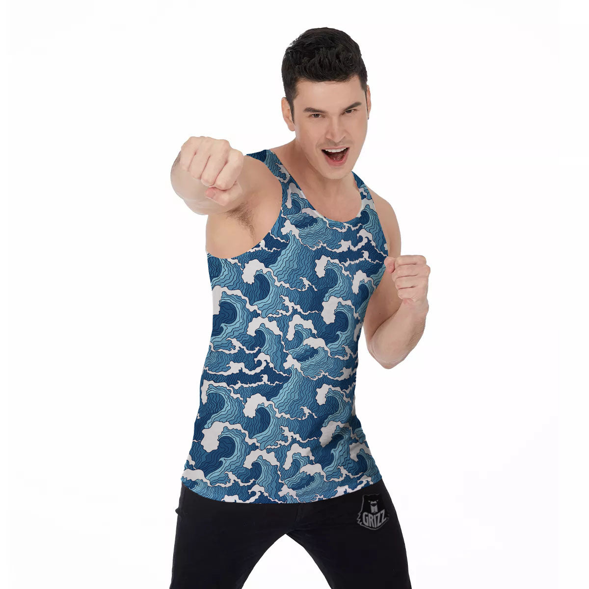 Ocean Wave Japanese Print Pattern Men's Tank Top-grizzshop