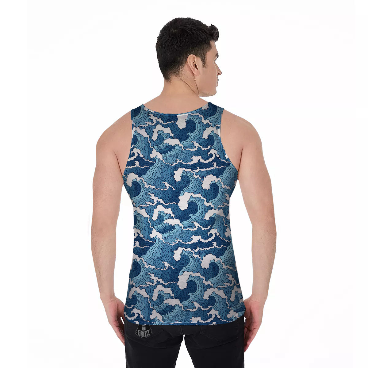 Ocean Wave Japanese Print Pattern Men's Tank Top-grizzshop