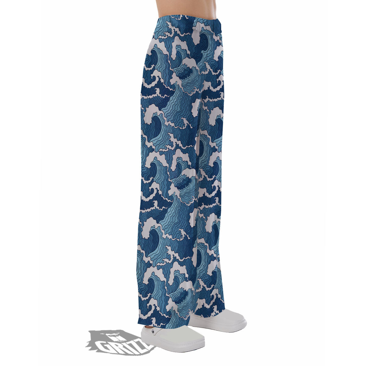 Ocean Wave Japanese Print Pattern Pajama Pants-grizzshop