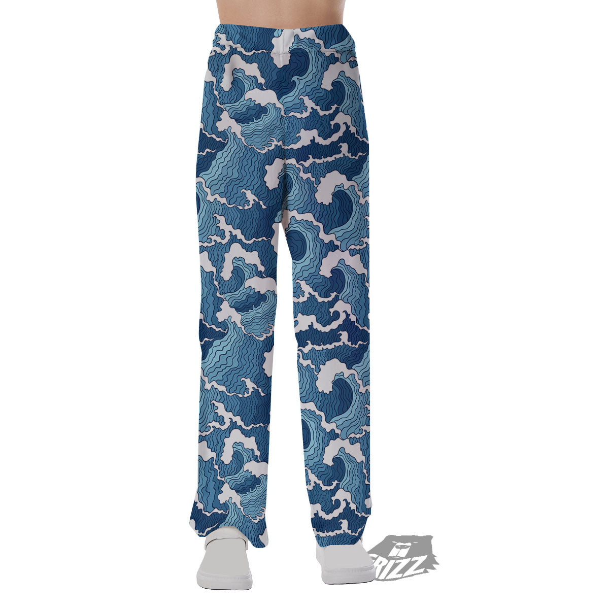 Ocean Wave Japanese Print Pattern Pajama Pants-grizzshop