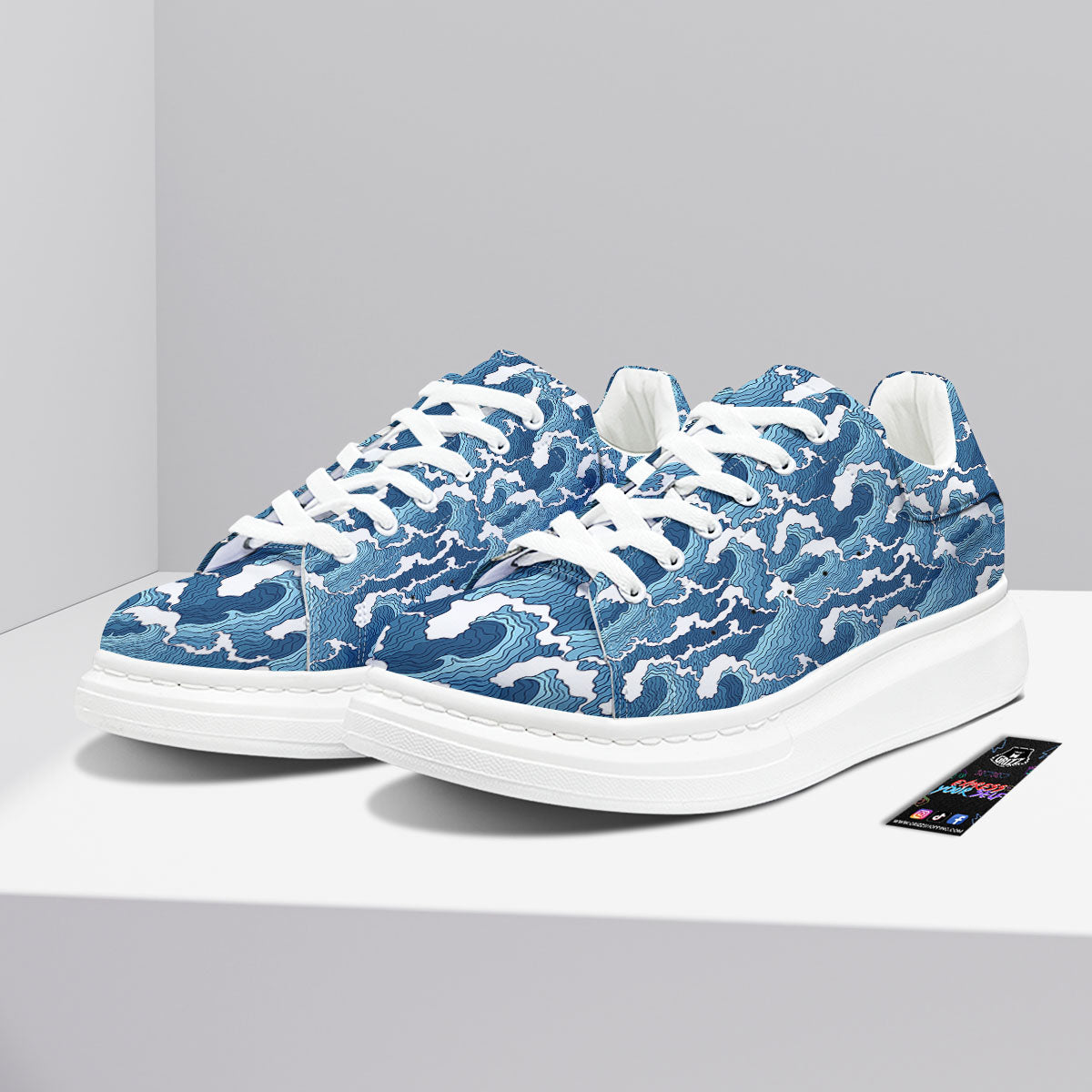 Ocean Wave Japanese Print Pattern Platform Shoes-grizzshop