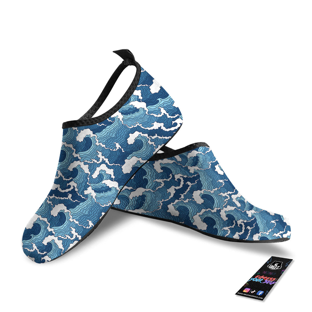 Ocean Wave Japanese Print Pattern Water Shoes-grizzshop