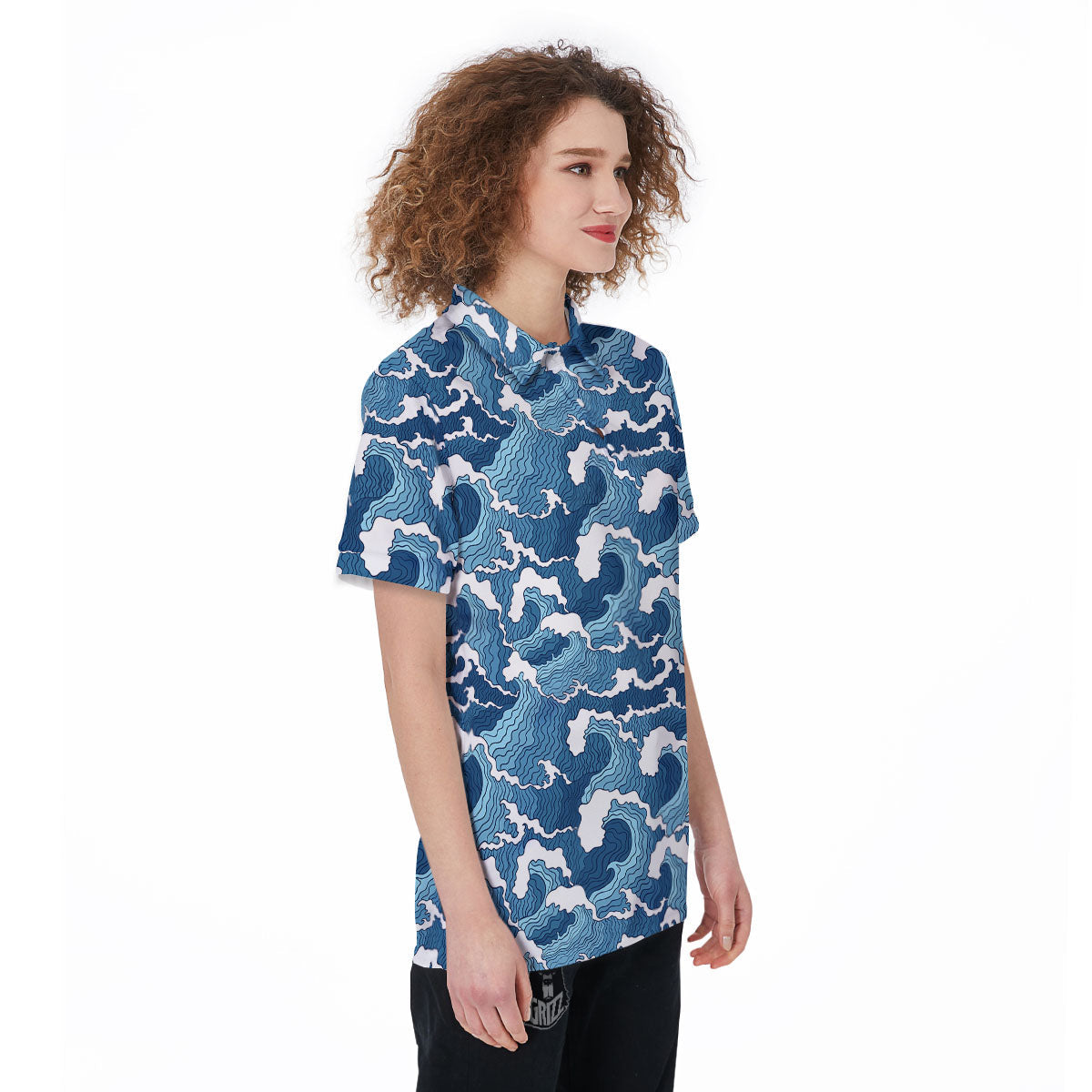 Ocean Wave Japanese Print Pattern Women's Golf Shirts-grizzshop