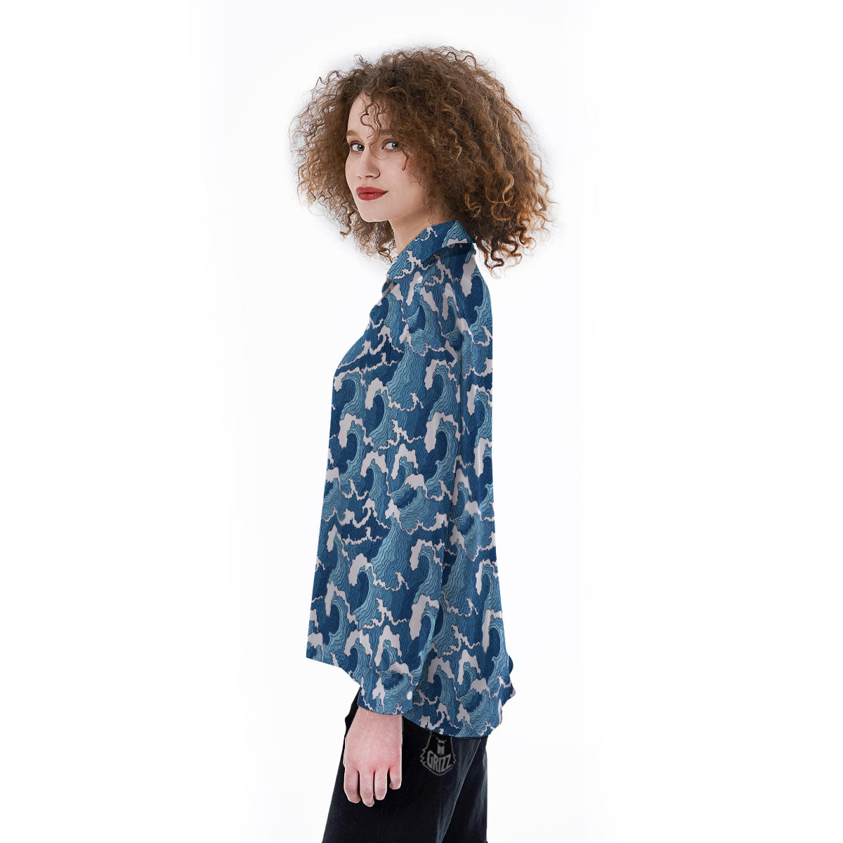 Ocean Wave Japanese Print Pattern Women's Long Sleeve Shirts-grizzshop