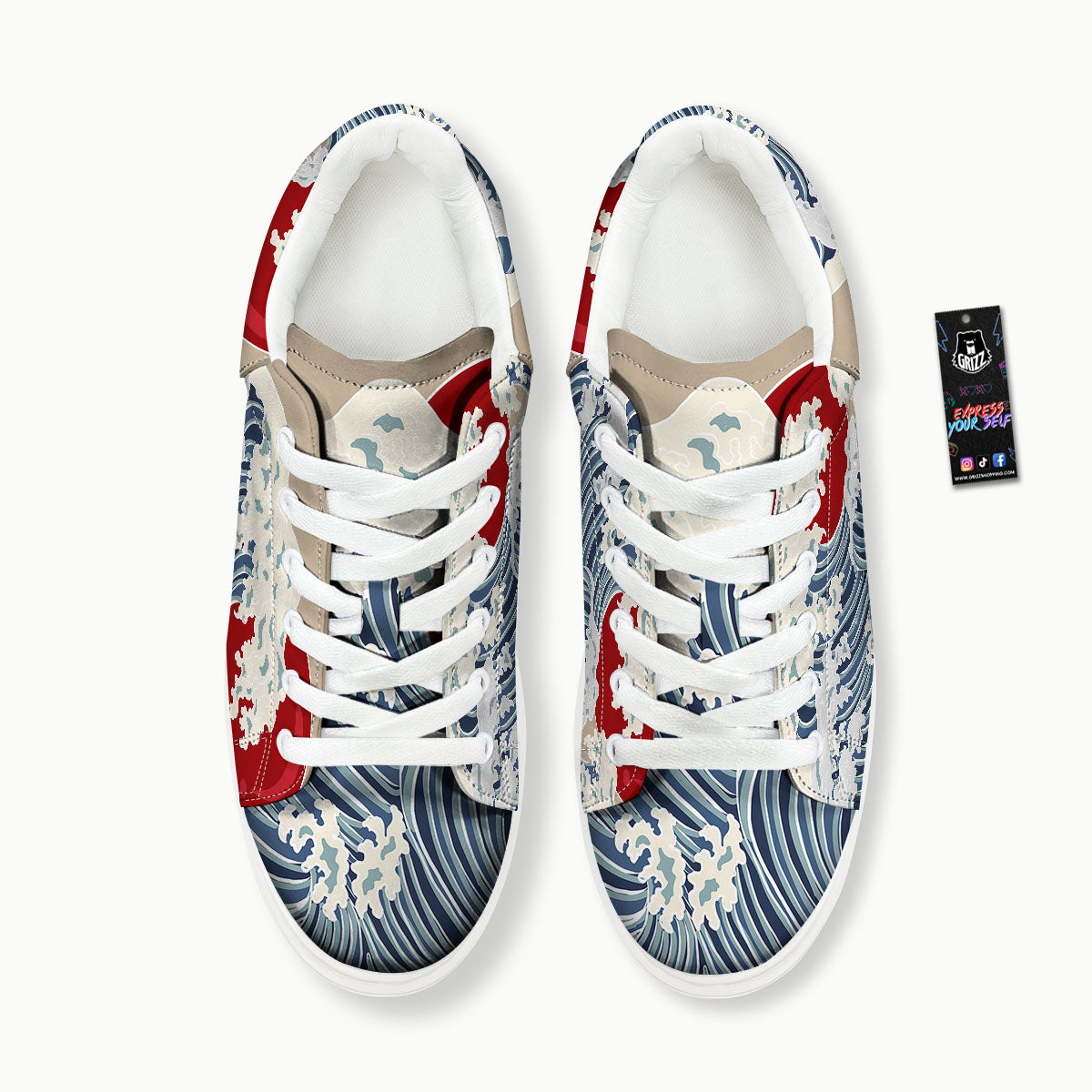 Ocean Wave Japanese Print Platform Shoes-grizzshop