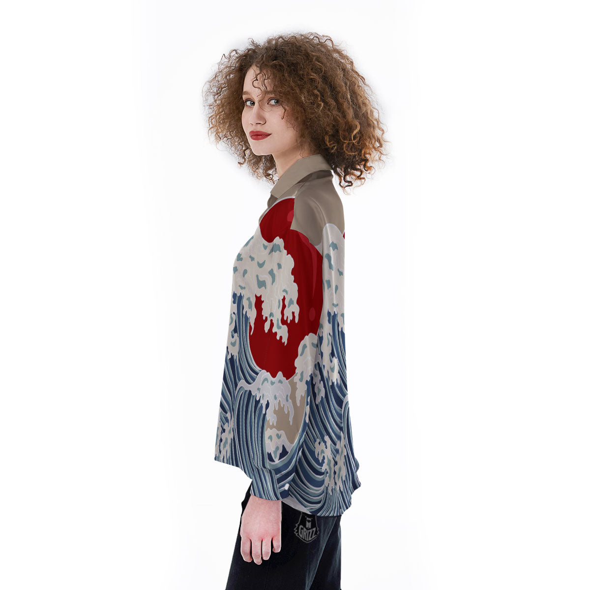 Ocean Wave Japanese Print Women's Long Sleeve Shirts-grizzshop