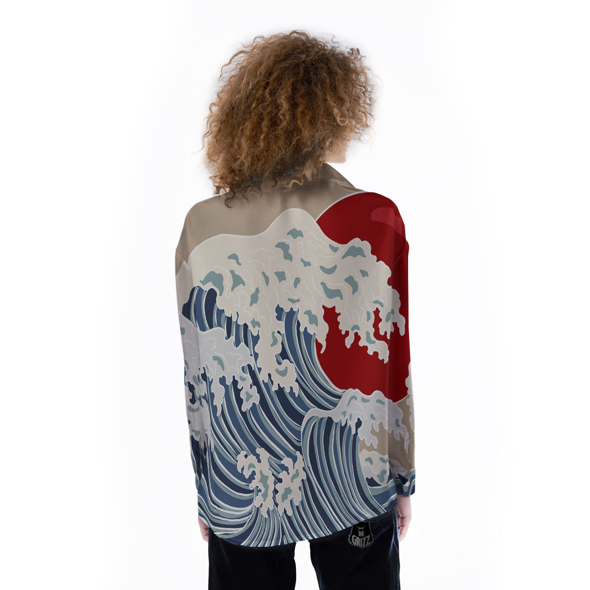 Ocean Wave Japanese Print Women's Long Sleeve Shirts-grizzshop