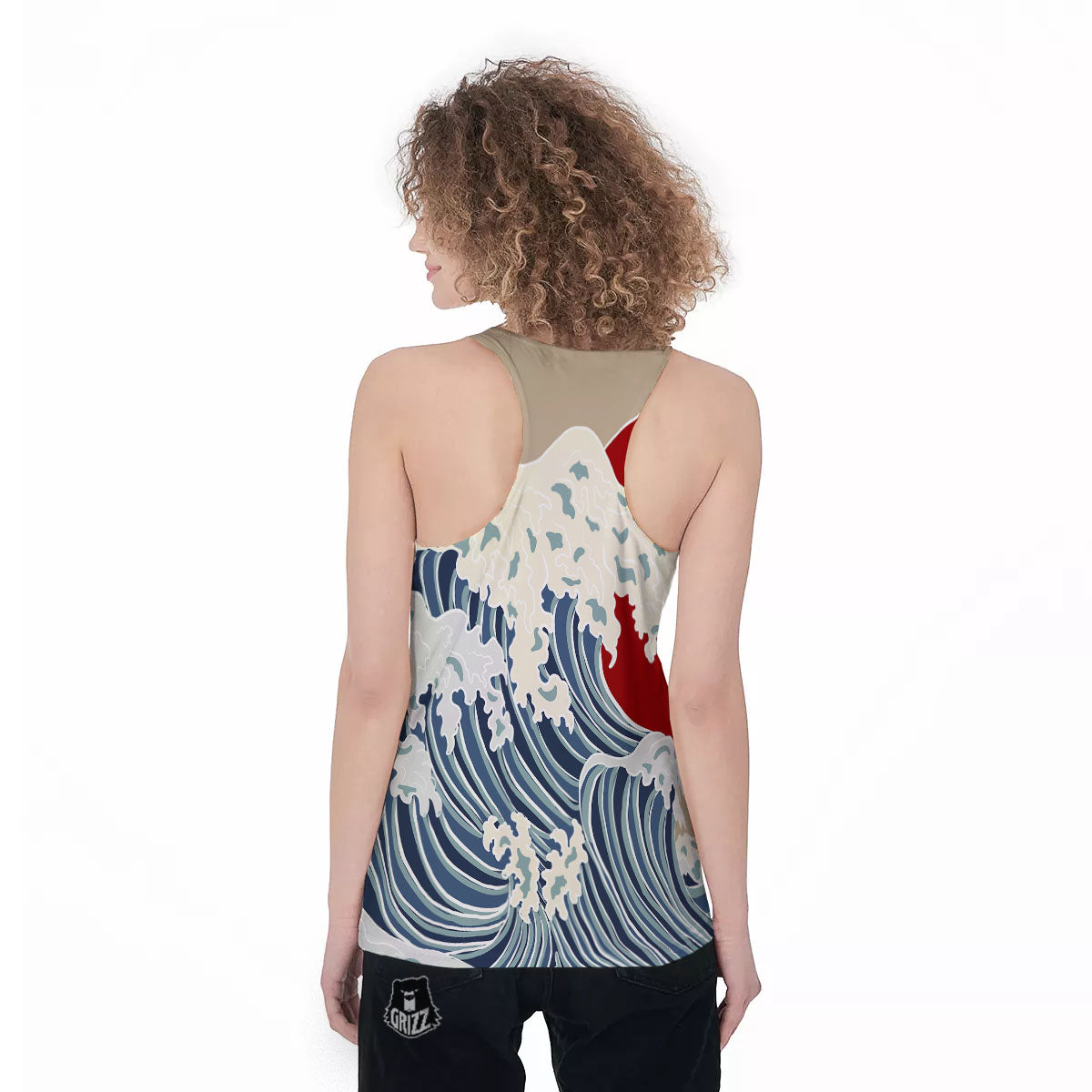 Ocean Wave Japanese Print Women's Racerback Tank Top-grizzshop