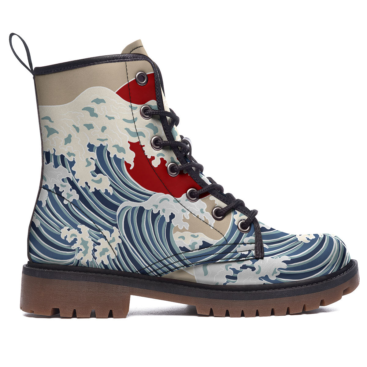 Ocean Wave Japanese Print Work Boots-grizzshop