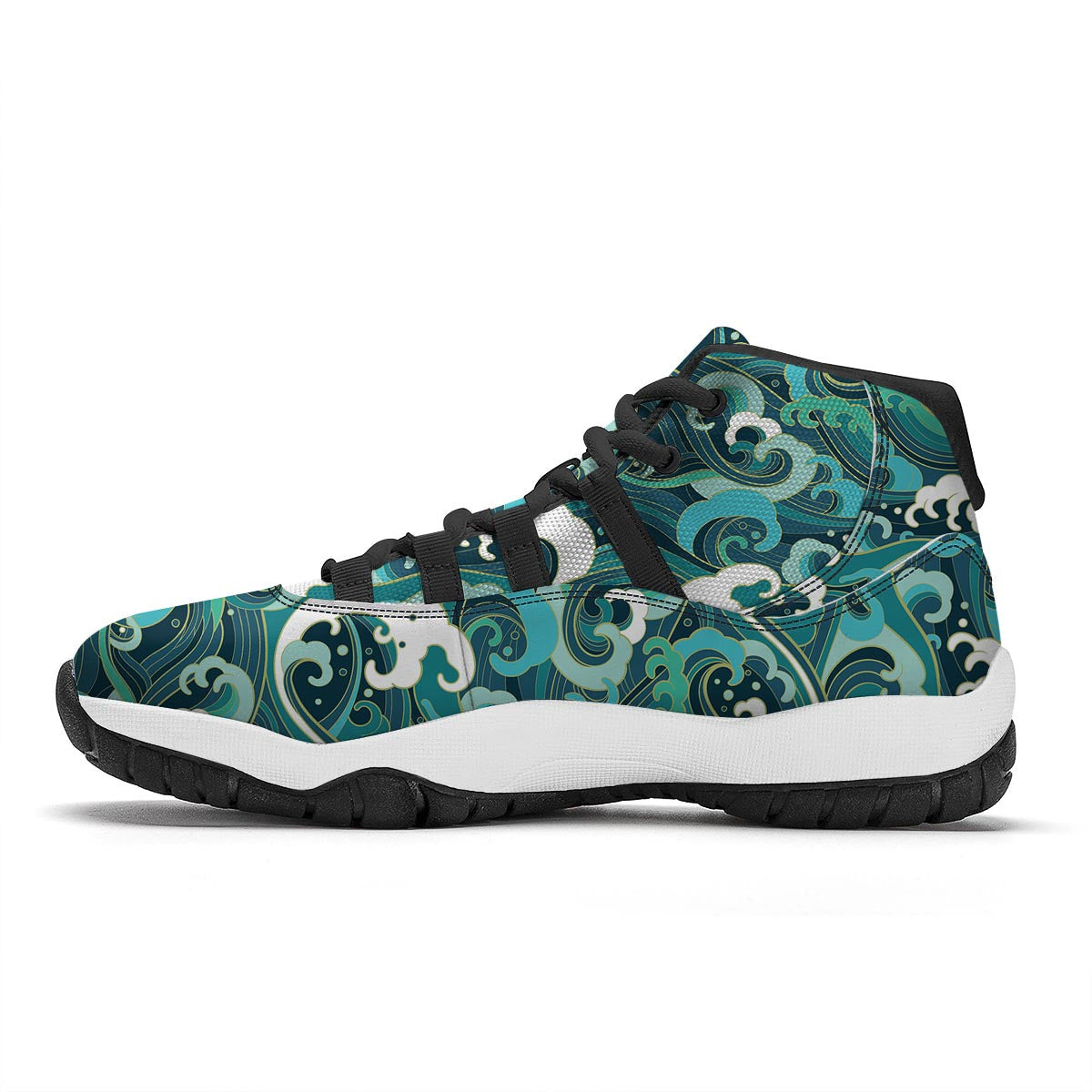 Ocean Wave Pattern Print Black Bball Shoes-grizzshop