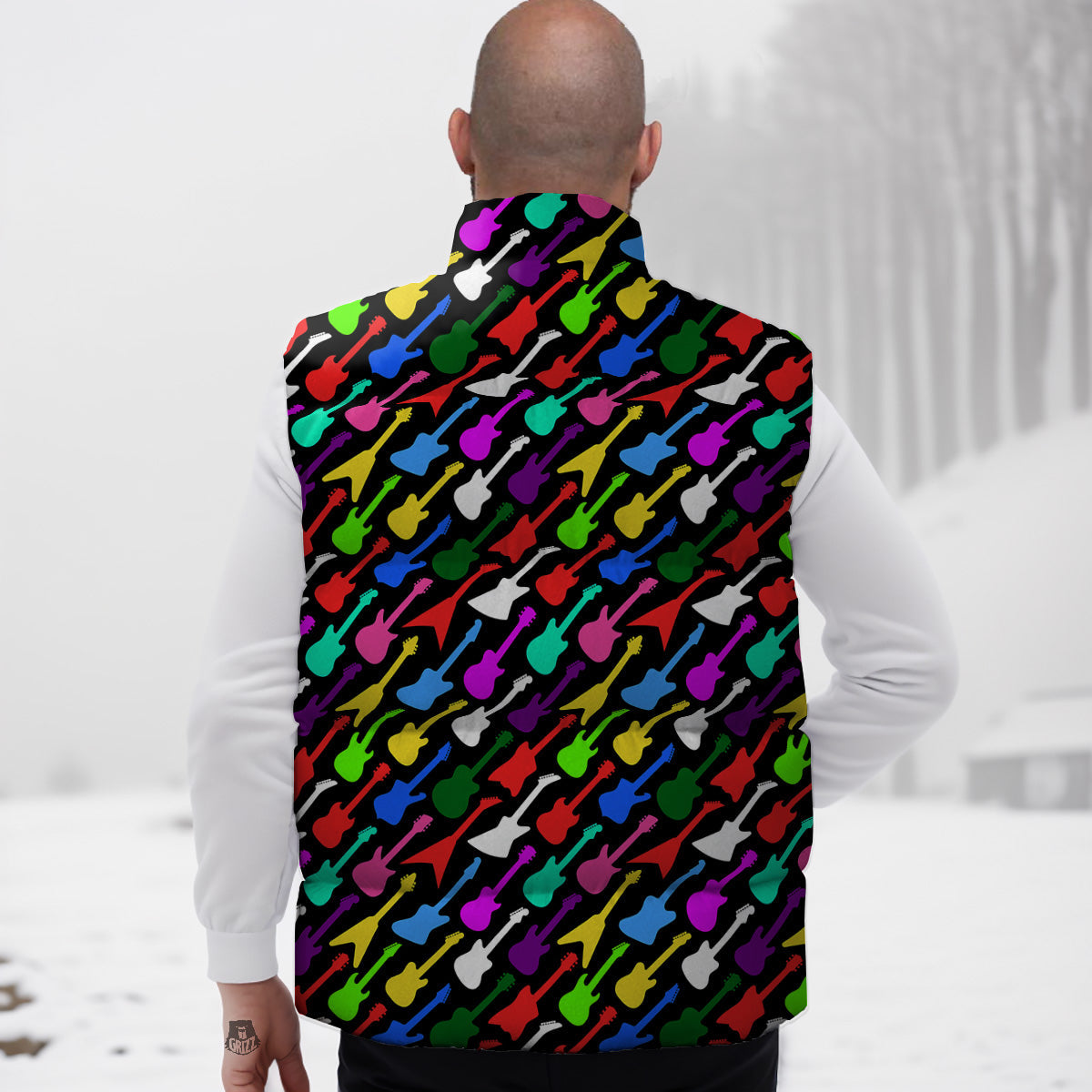Ocean Wave Pattern Print Down Vest