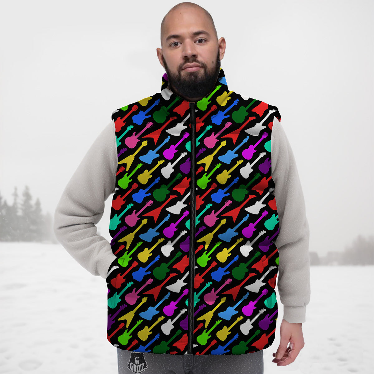 Ocean Wave Pattern Print Down Vest