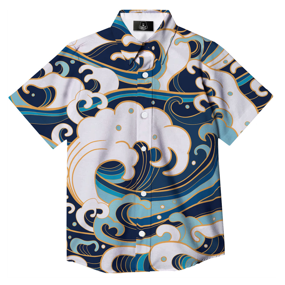 Ocean Wave Print Button Up Shirt-grizzshop