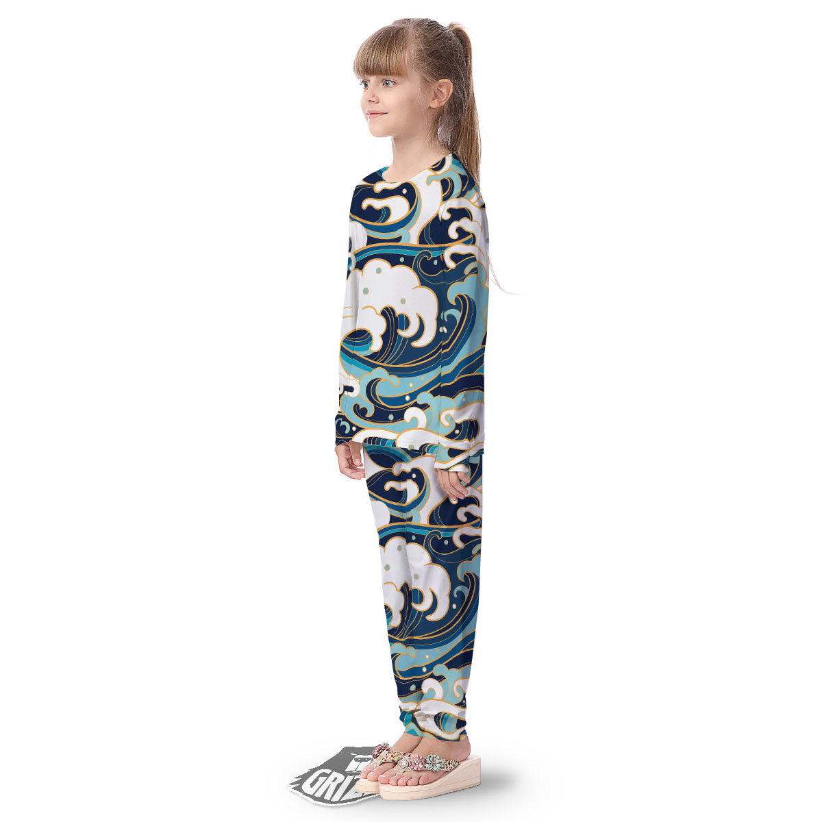 Ocean Wave Print Kid's Pajamas-grizzshop