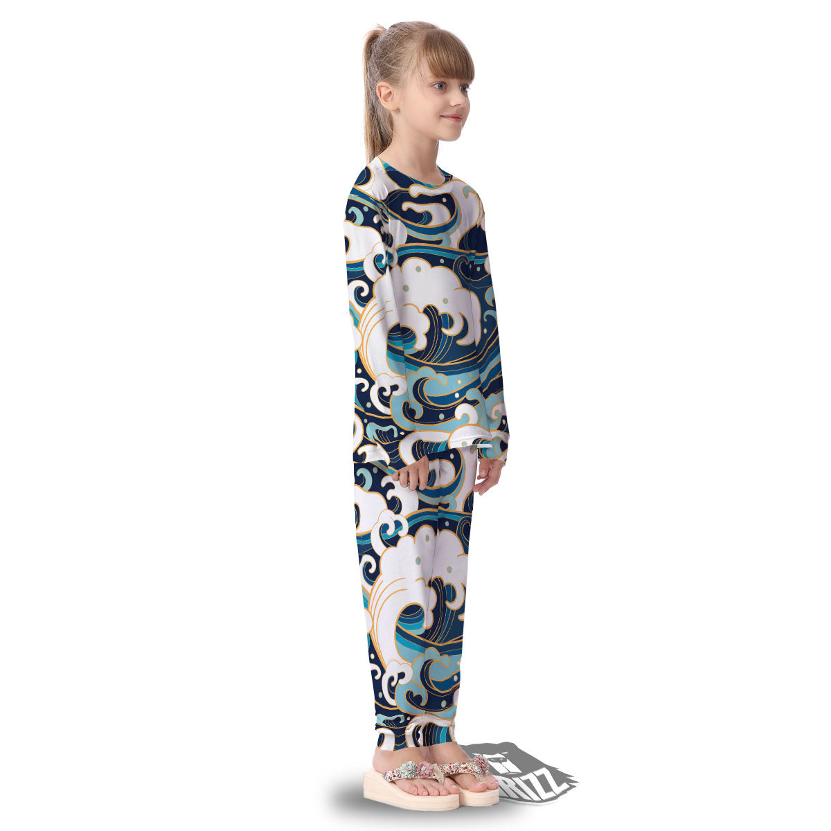 Ocean Wave Print Kid's Pajamas-grizzshop